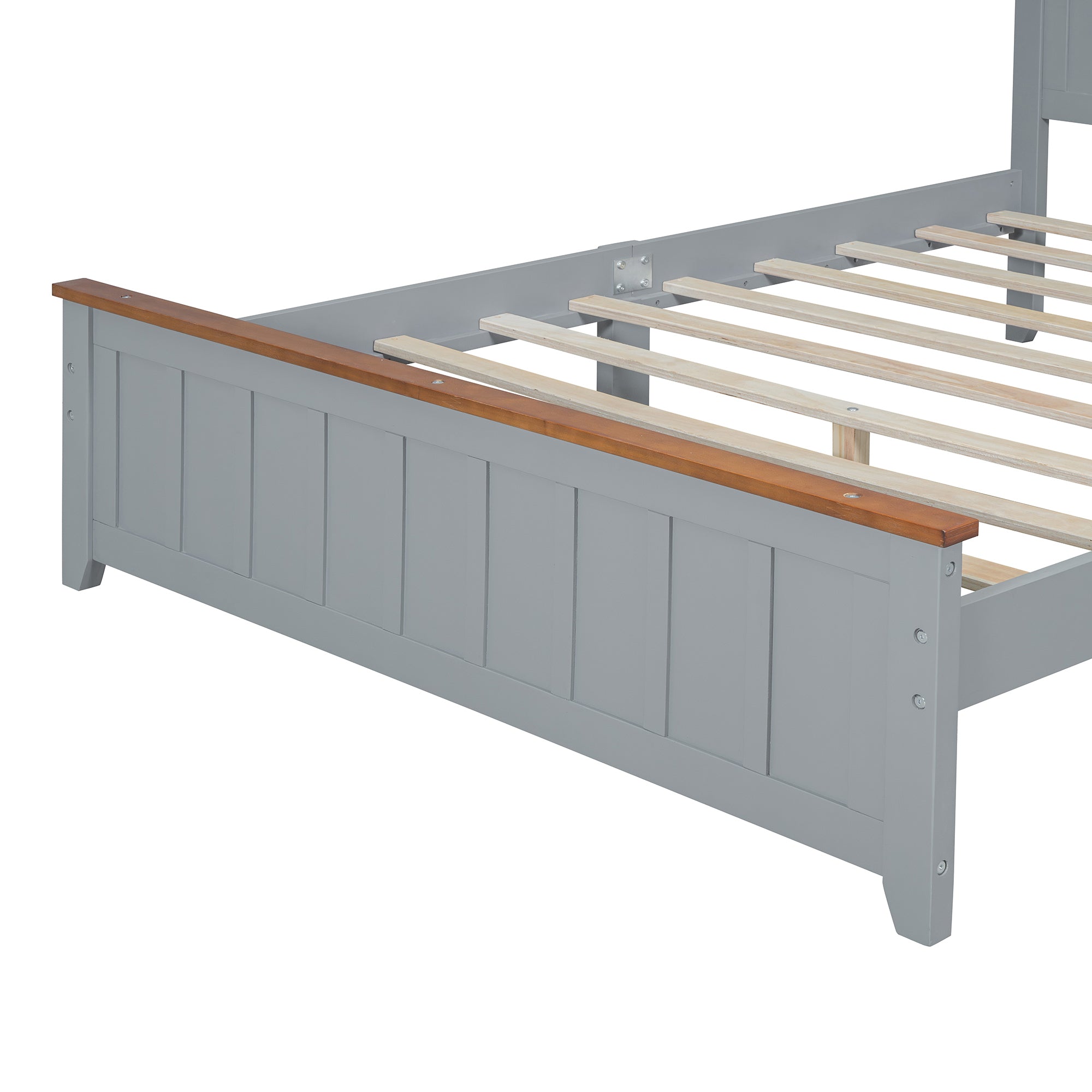 Full Size Wood Platform Bed Wooden Slat Support, Vintage Simple Bed Frame with Rectangular Headboard and Footboard, Grey