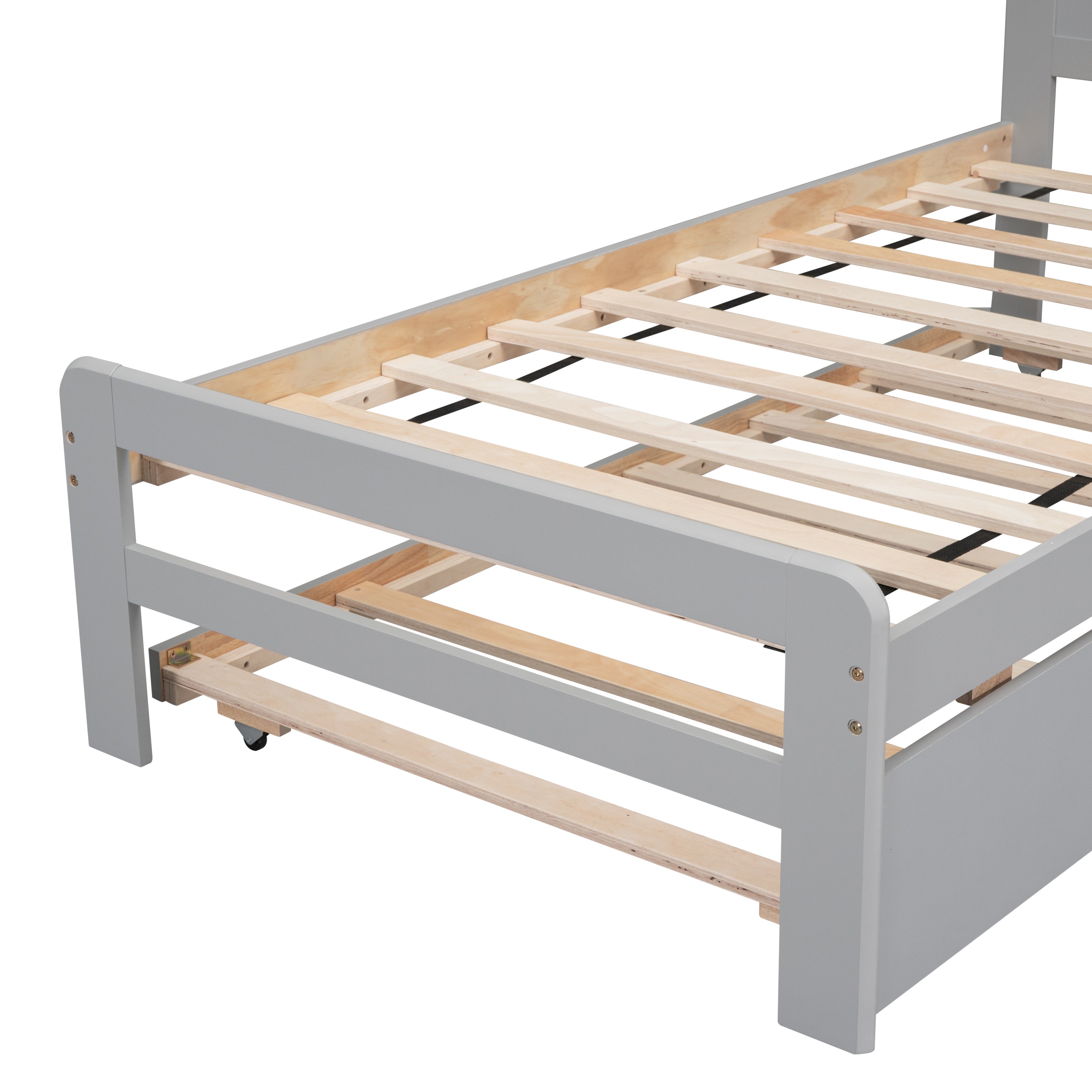 Modern Design Twin Size Platform Bed Frame with Trundle for Grey Color