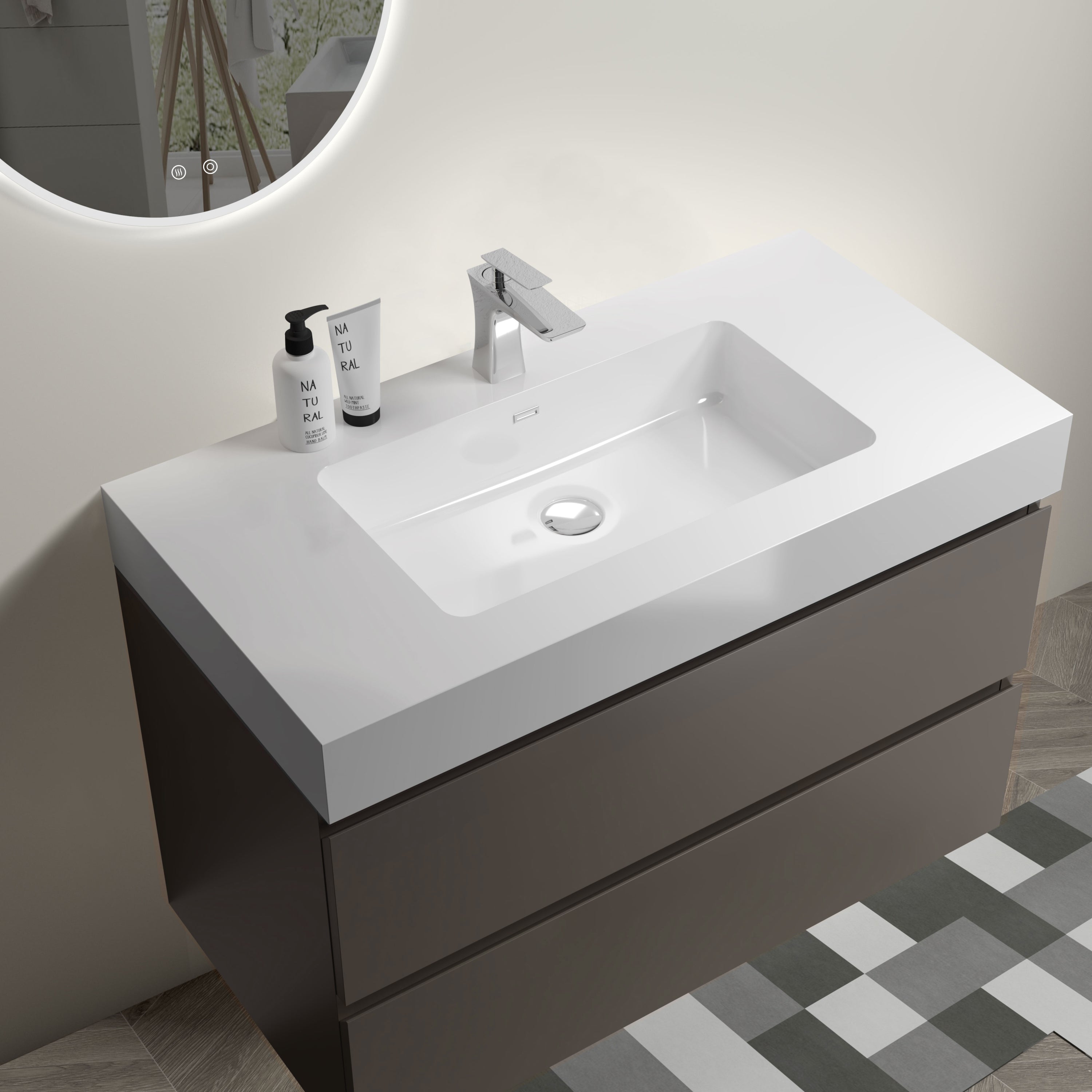 Alice 36" Gray Bathroom Vanity with Sink, Large Storage Wall Mounted Floating Bathroom Vanity for Modern Bathroom, One-Piece White Sink Basin without Drain and Faucet, Pre-assembled