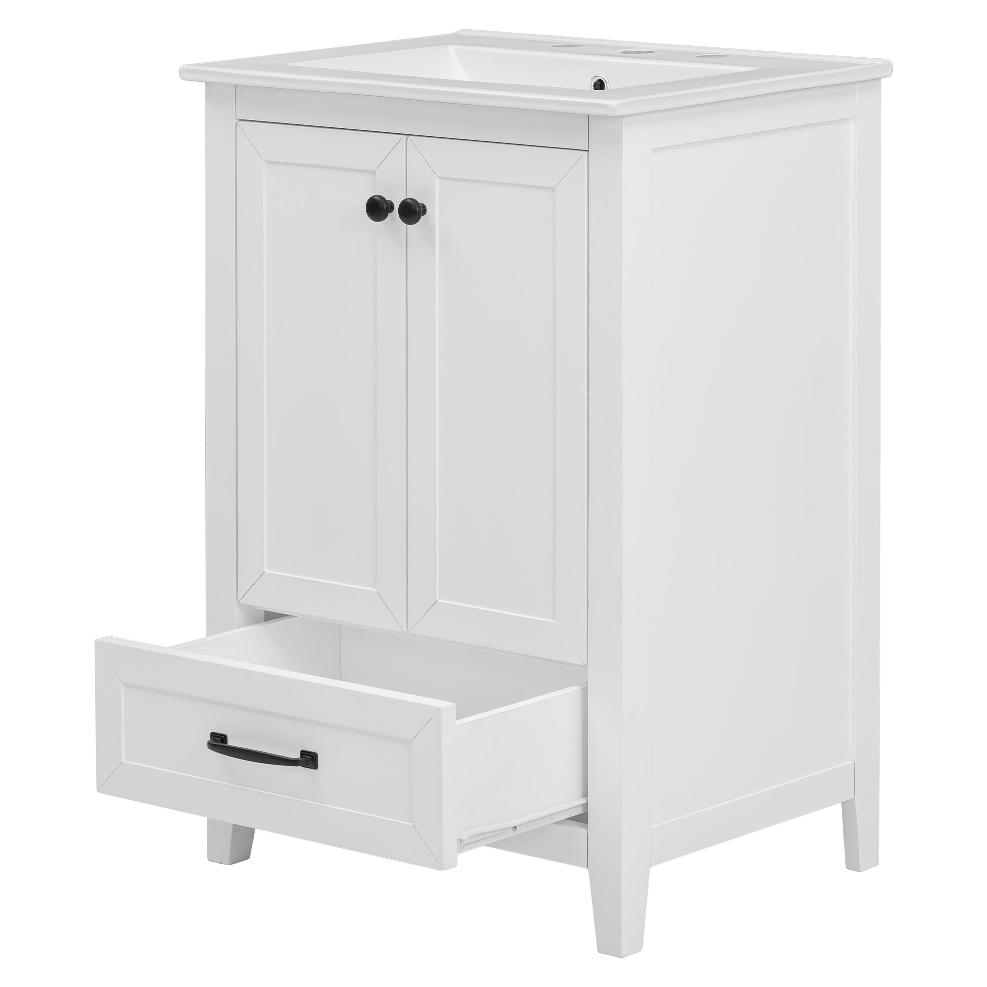 24" Bathroom Vanity with Sink, Bathroom Vanity Cabinet with One Drawer and Doors, Solid Wood and MDF, White