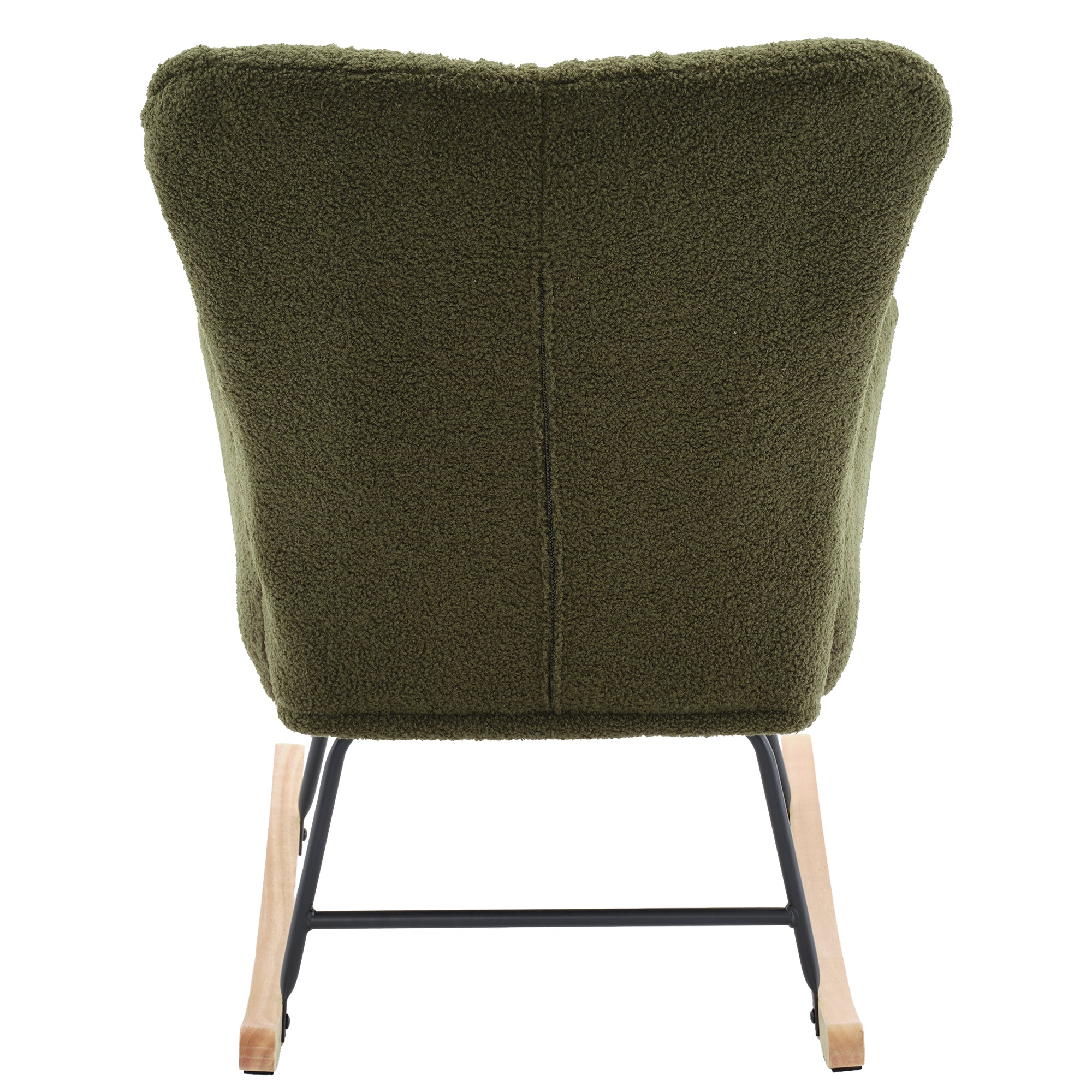 Nursery Rocking Chair, Teddy Upholstered Glider Rocker, Rocking Accent Chair with High Backrest, Comfy Rocking Accent Armchair for Living Room, Bedroom, Offices, DARK GREEN