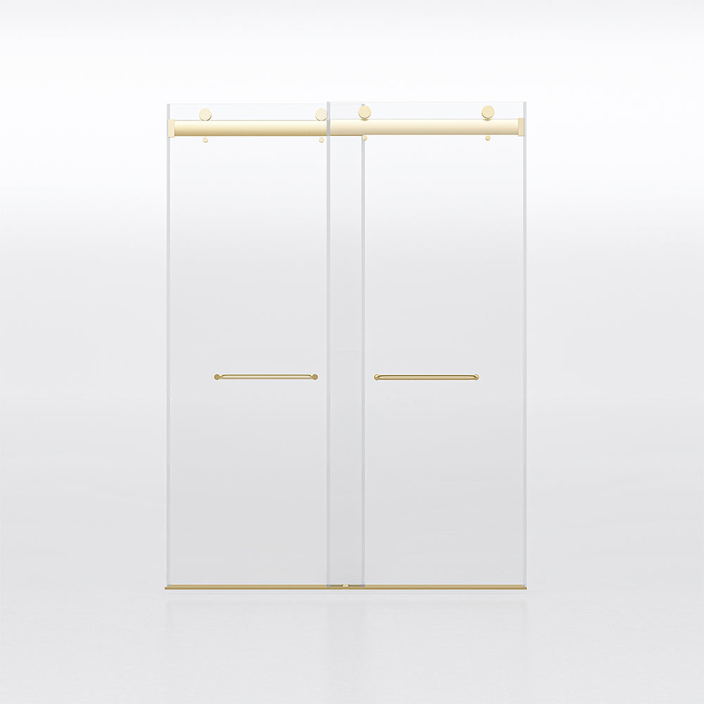 Frameless Sliding Glass Shower Doors 60"W x 76"H with 3/8"(10mm) Clear Tempered Glass, Brushed Gold