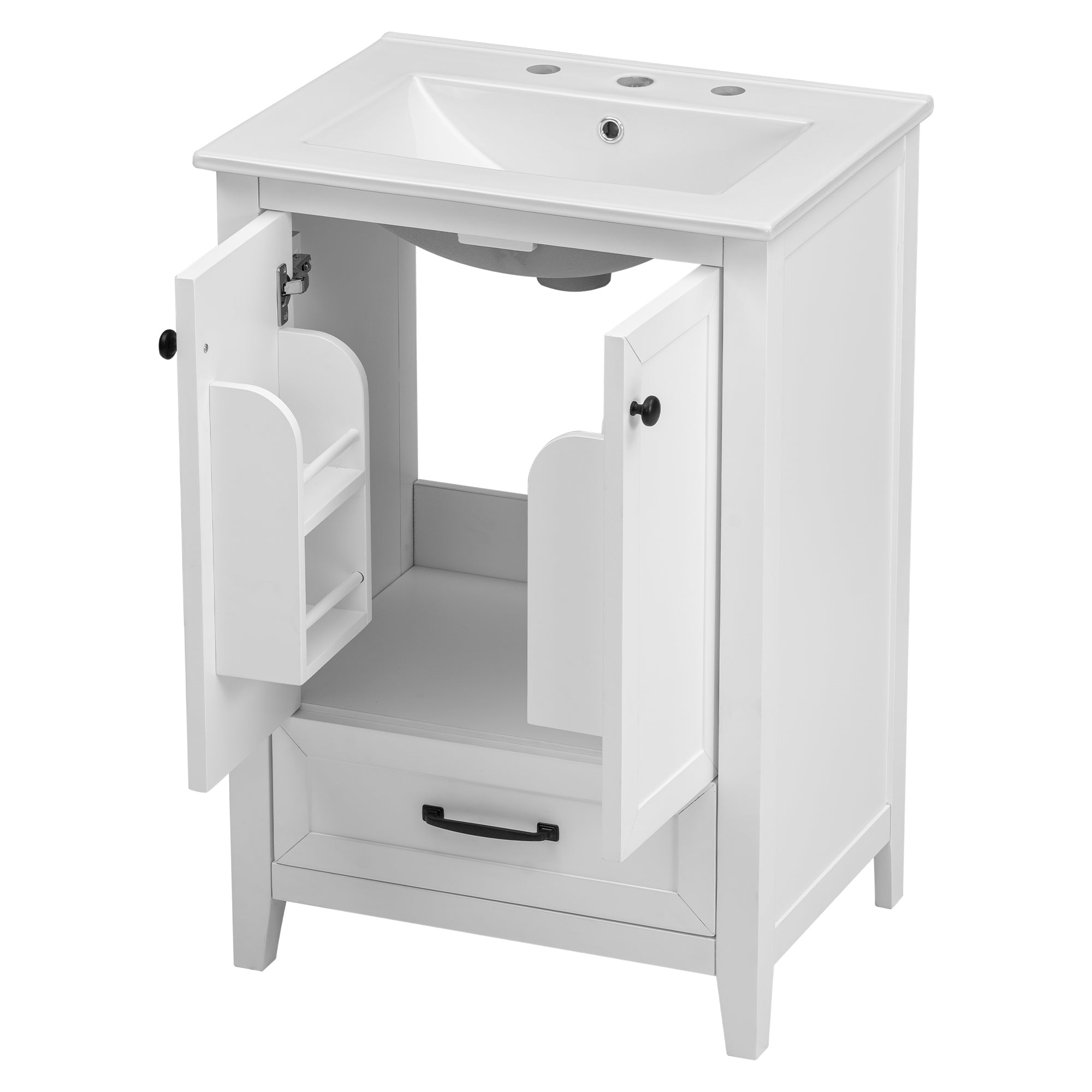 24" Bathroom Vanity with Sink, Bathroom Vanity Cabinet with One Drawer and Doors, Solid Wood and MDF, White