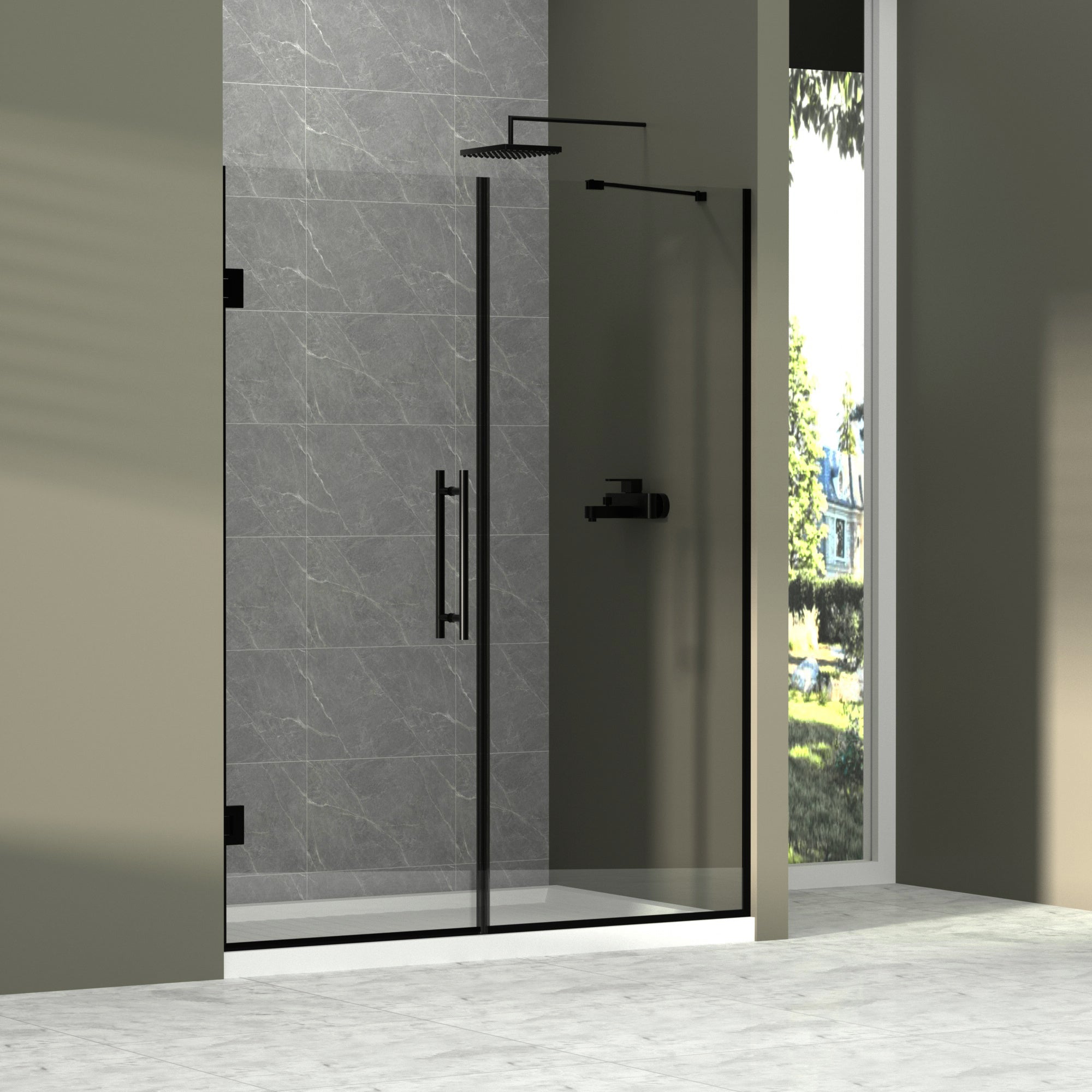 58-58"W x 71"H Semi-Frameless Double Hinges Shower Door in Matte Black,Tempered Glass,Reversible Installation