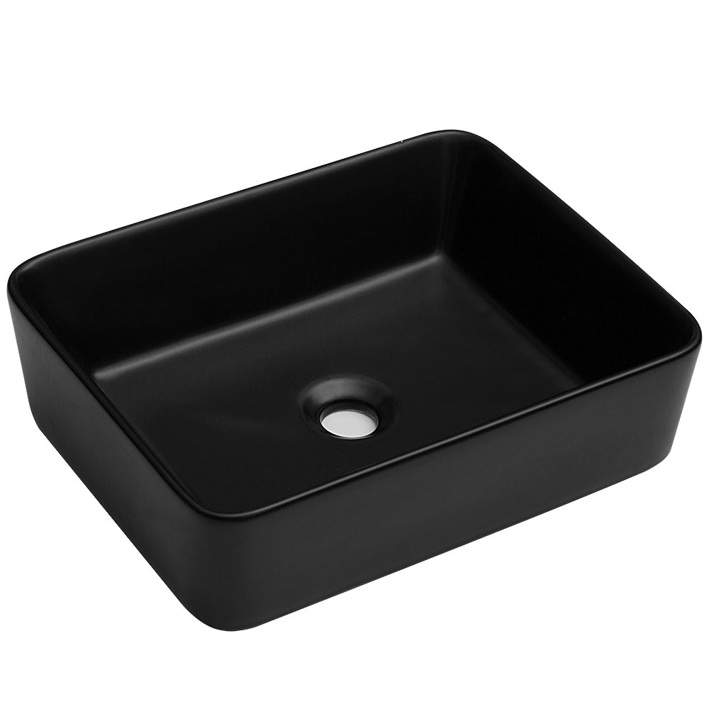 19"x15" Black Ceramic Rectangular Vessel Bathroom Sink