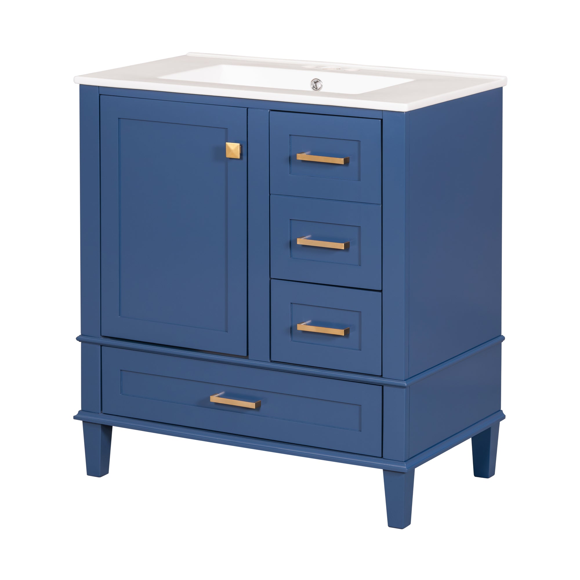 30" Bathroom Vanity , Modern Bathroom Cabinet with Sink Combo Set, Bathroom Storage Cabinet with a Soft Closing Door and 3 Drawers, Solid Wood Frame(Blue)