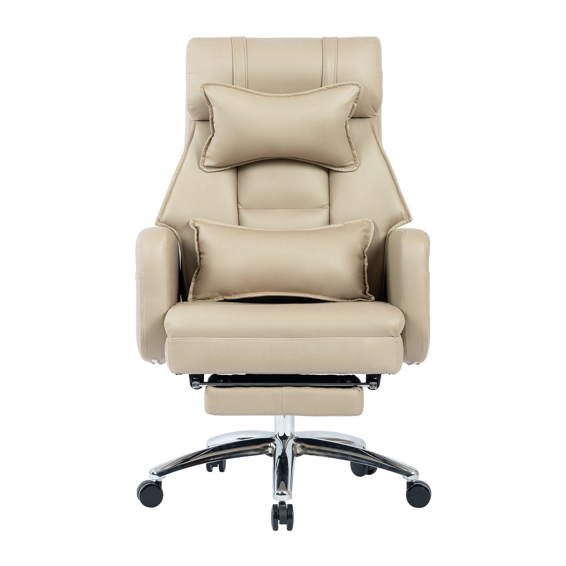 Swivel Ergonomic Office Chair, Technology Leather  High Back Office Chair with Lumbar Support Headrest, Sedentary Comfortable Boss Chair, 155° Reclining Computer Chair (Color : Beige)