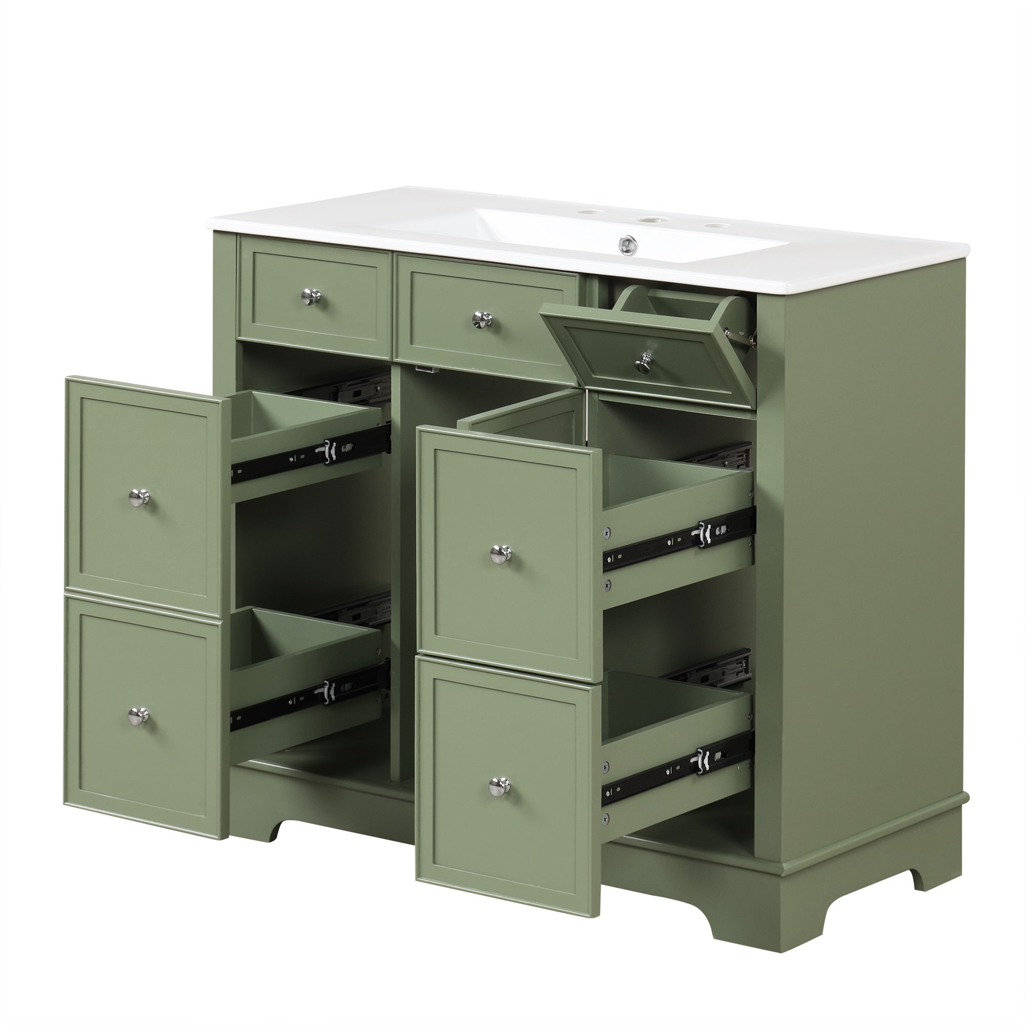 36" Bathroom Vanity with Sink, One Cabinet with Three drawers and One Flip Drawer, Solid Wood and MDF Board, Green