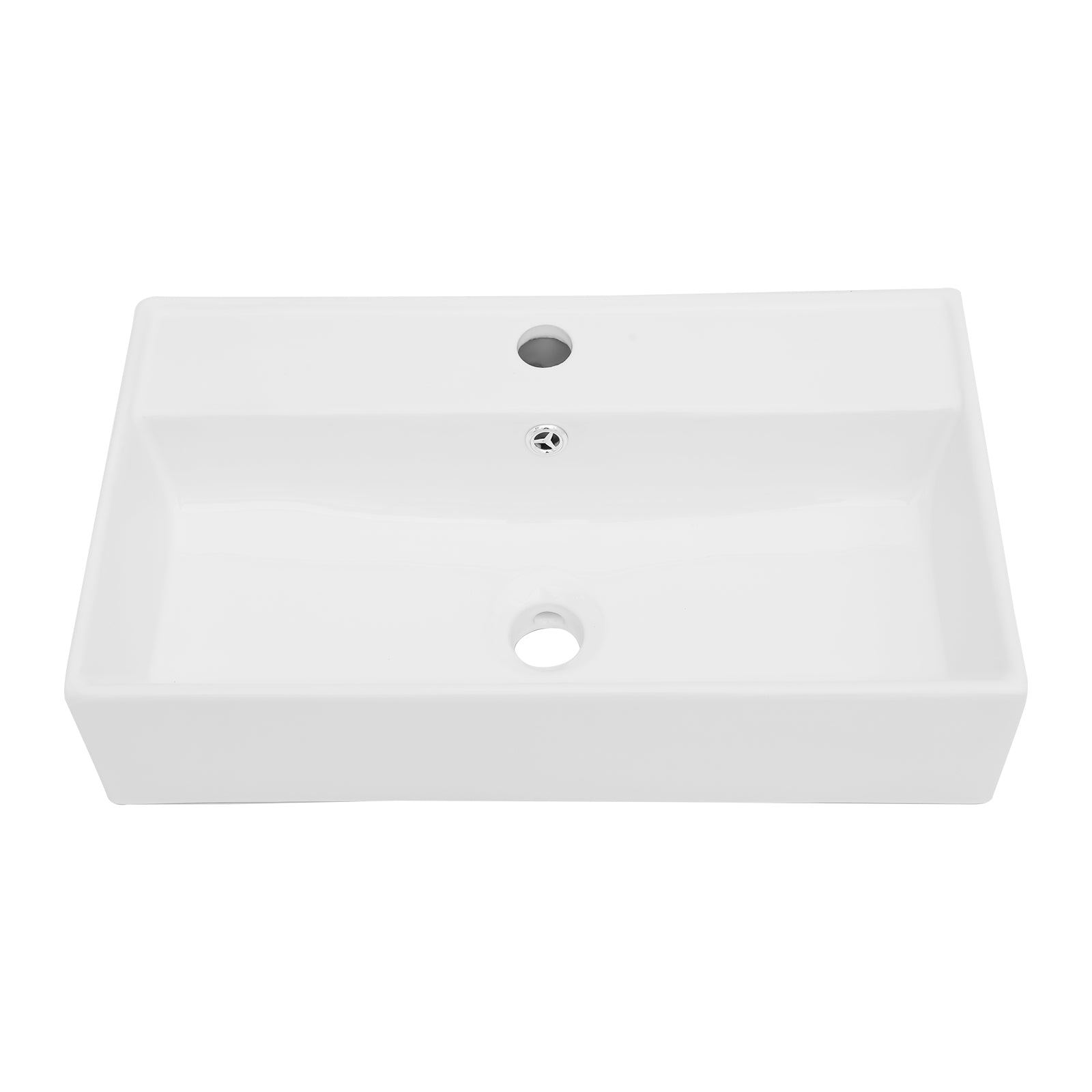 21x12 Inch White Ceramic Rectangle Wall Mount Bathroom Sink with Single Faucet Hole and Overflow