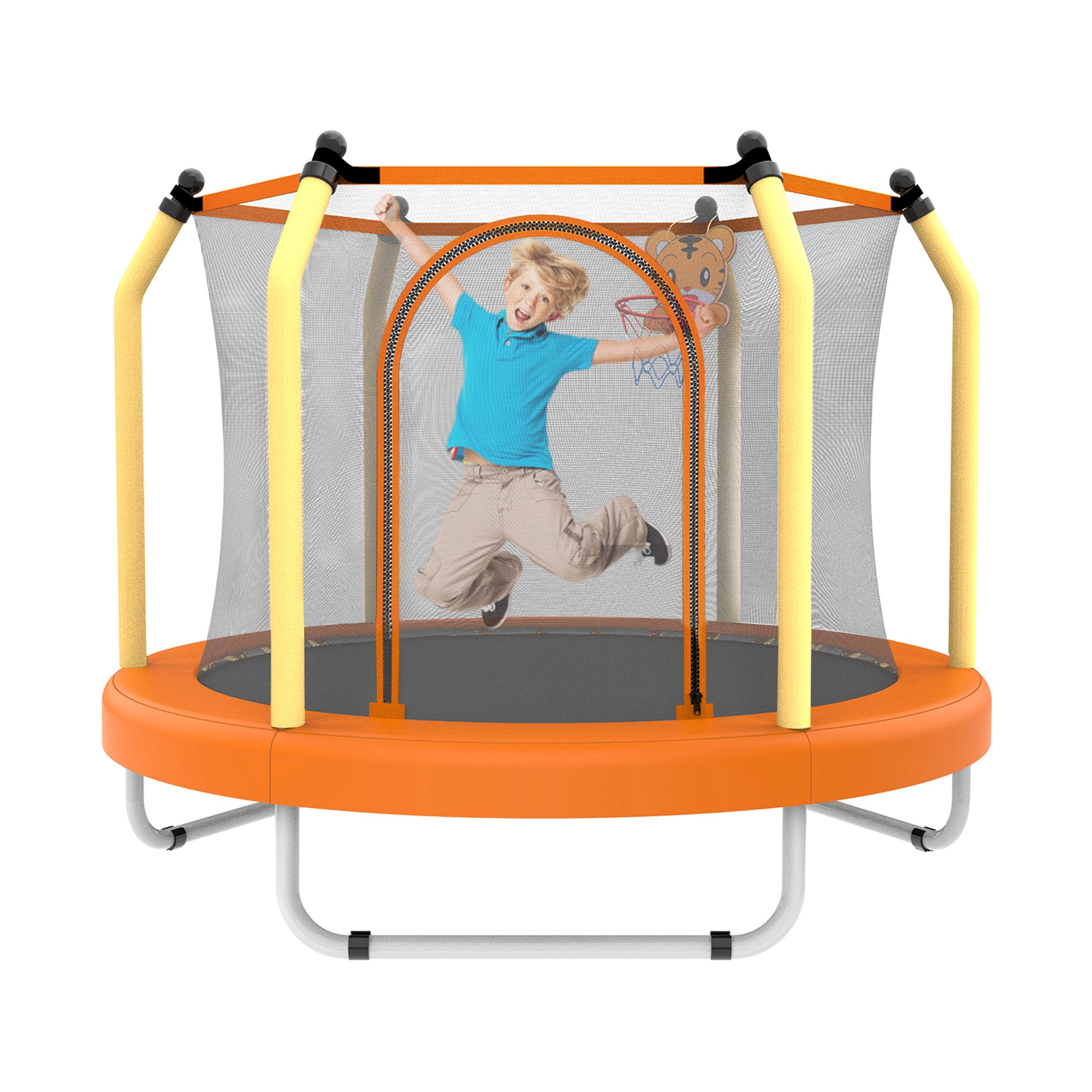 55-inch Trampoline for Kids Indoor & Outdoor Small Toddler Trampoline with Basketball Hoop