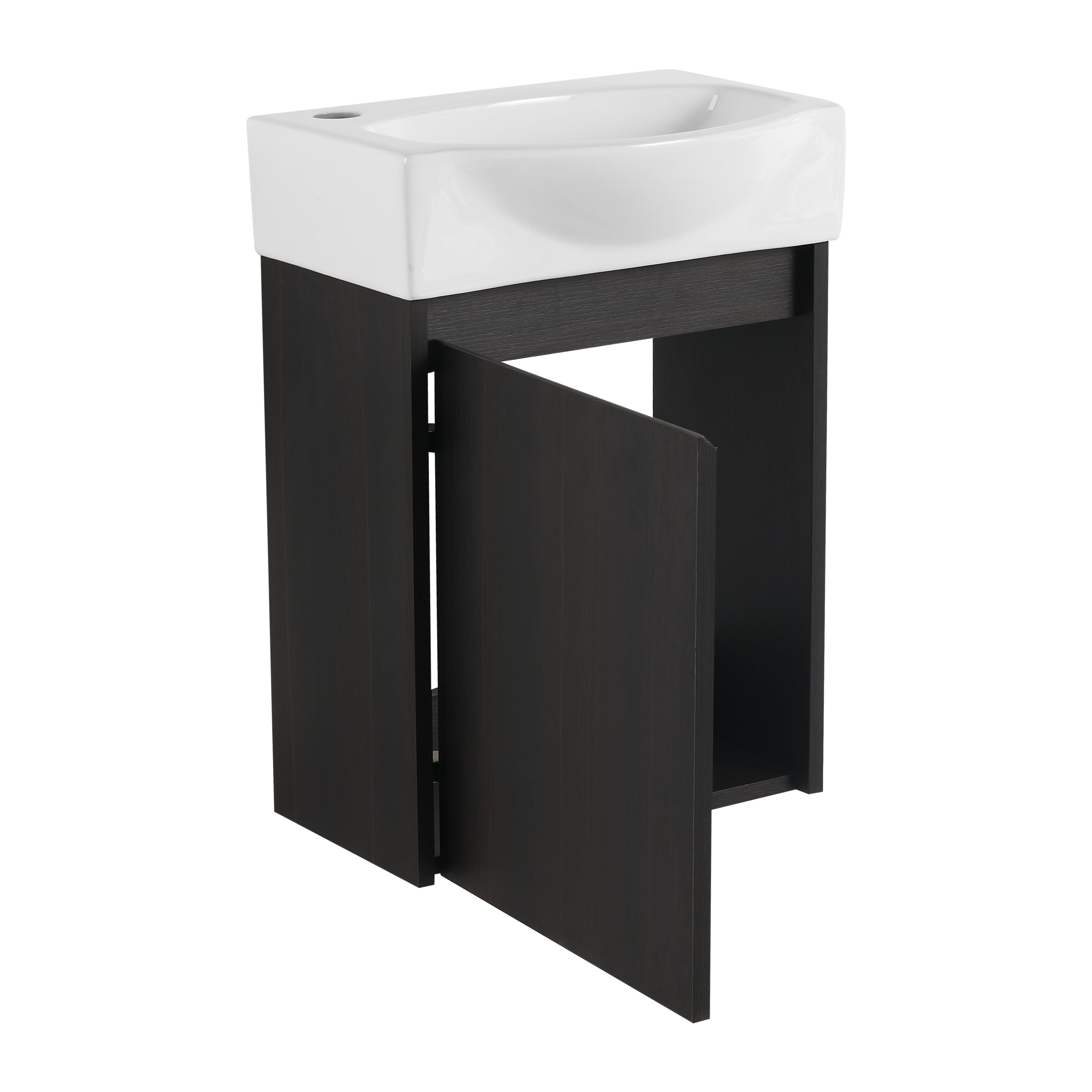 16 "Bathroom Vanity Sink Combo for Small Space, Modern Small Bathroom Vanity with Ceramic Sink, Small Bathroom Sink Cabinet Set ,Black