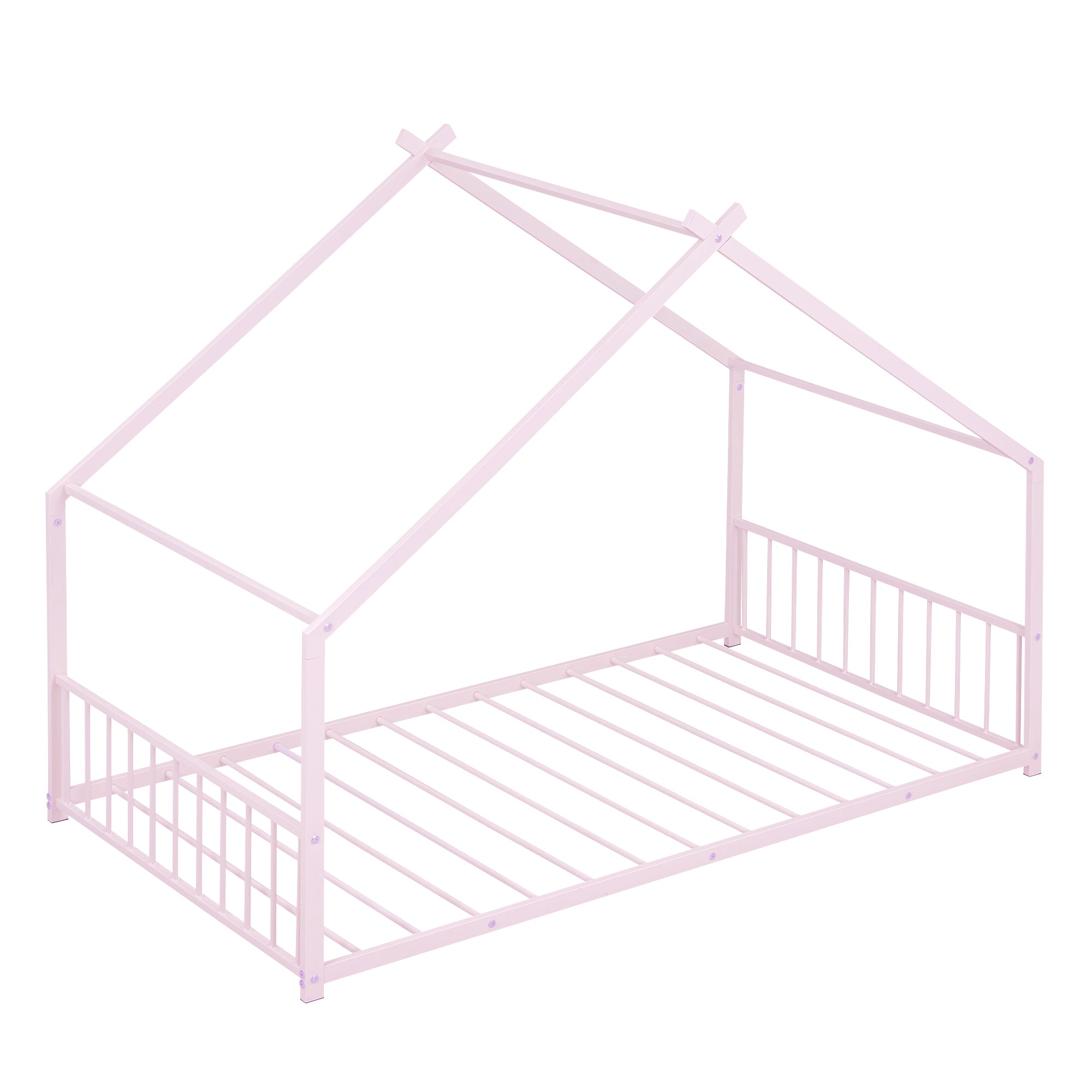 Twin Size Metal House Bed, Pink