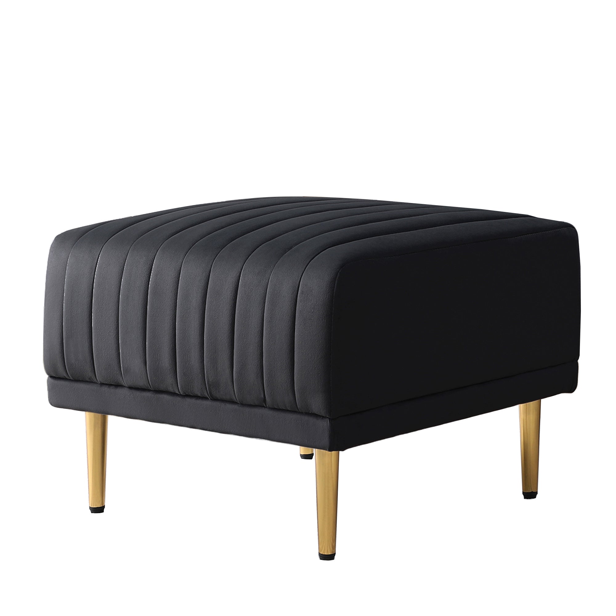 Living Room Ottoman Black Velvet Channel Tufted to Combine with Sectional Sofa