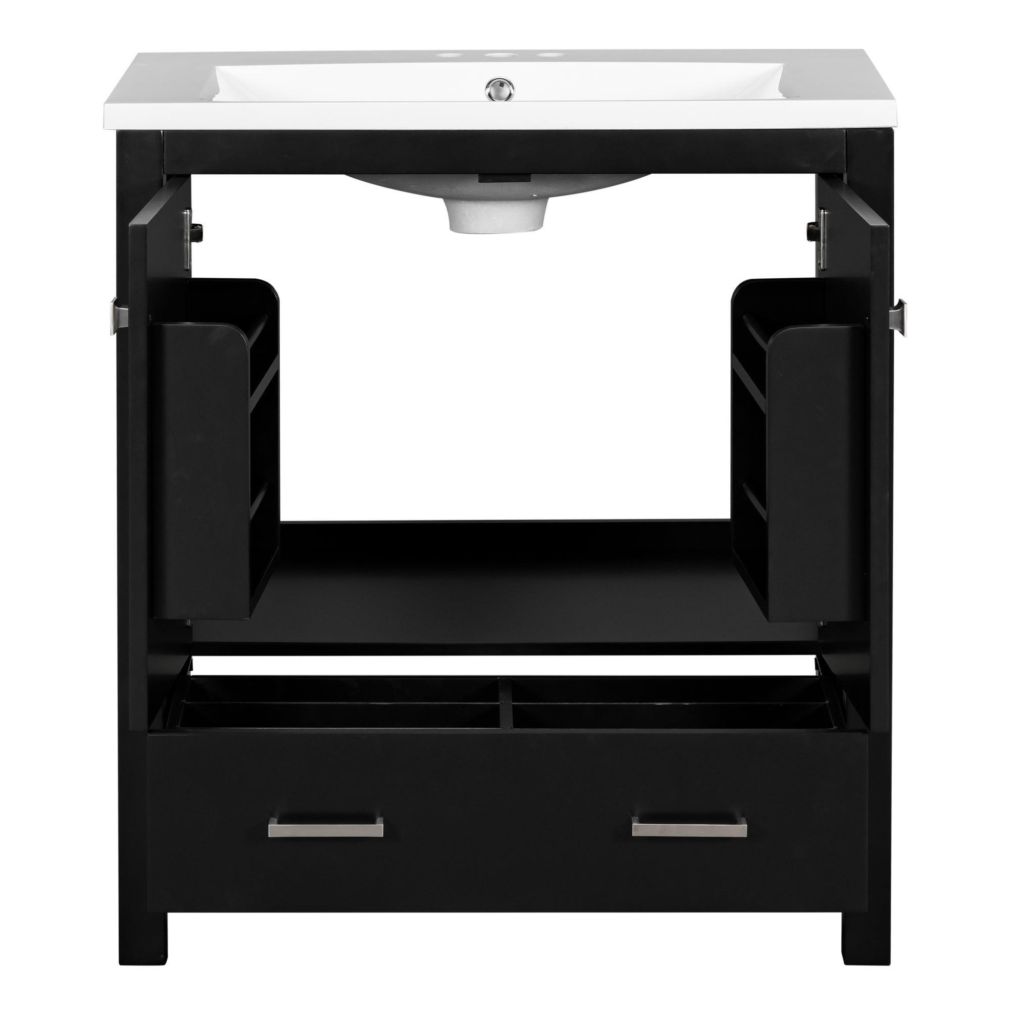 30" Black Bathroom Vanity with Single Sink, Combo Cabinet Undermount Sink, Bathroom Storage Cabinet with 2 Doors and a Drawer, Soft Closing, Multifunctional Storage, Solid Wood Frame