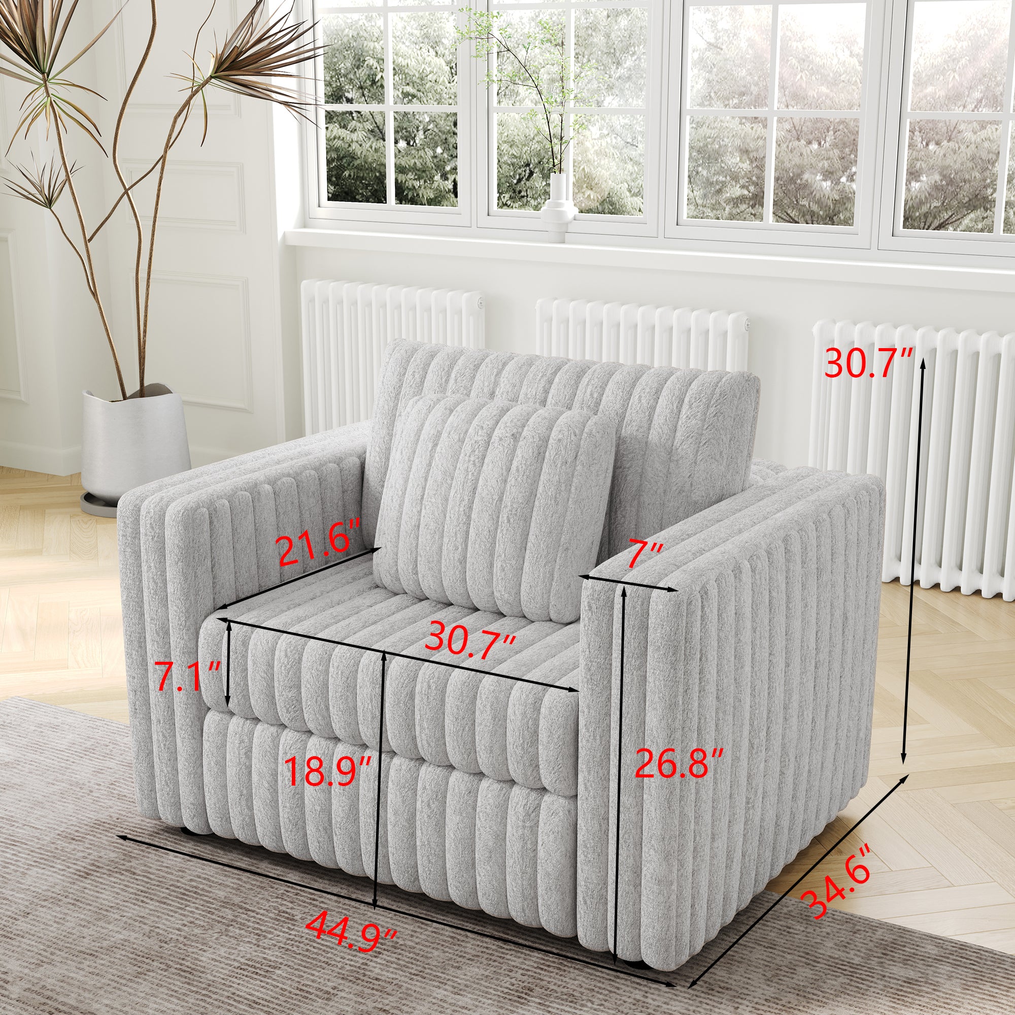 44.9" Rabbit Plush Modular Sofa Single - Highly Comfortable, Stylish & Functional for Bedroom & Living Room, Light gray