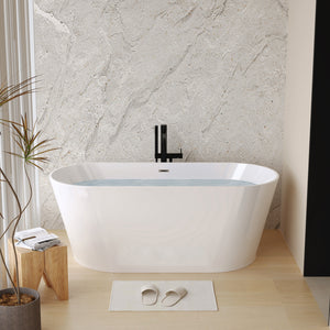 55-inch acrylic freestanding soaking bathtub in glossy white, full side view