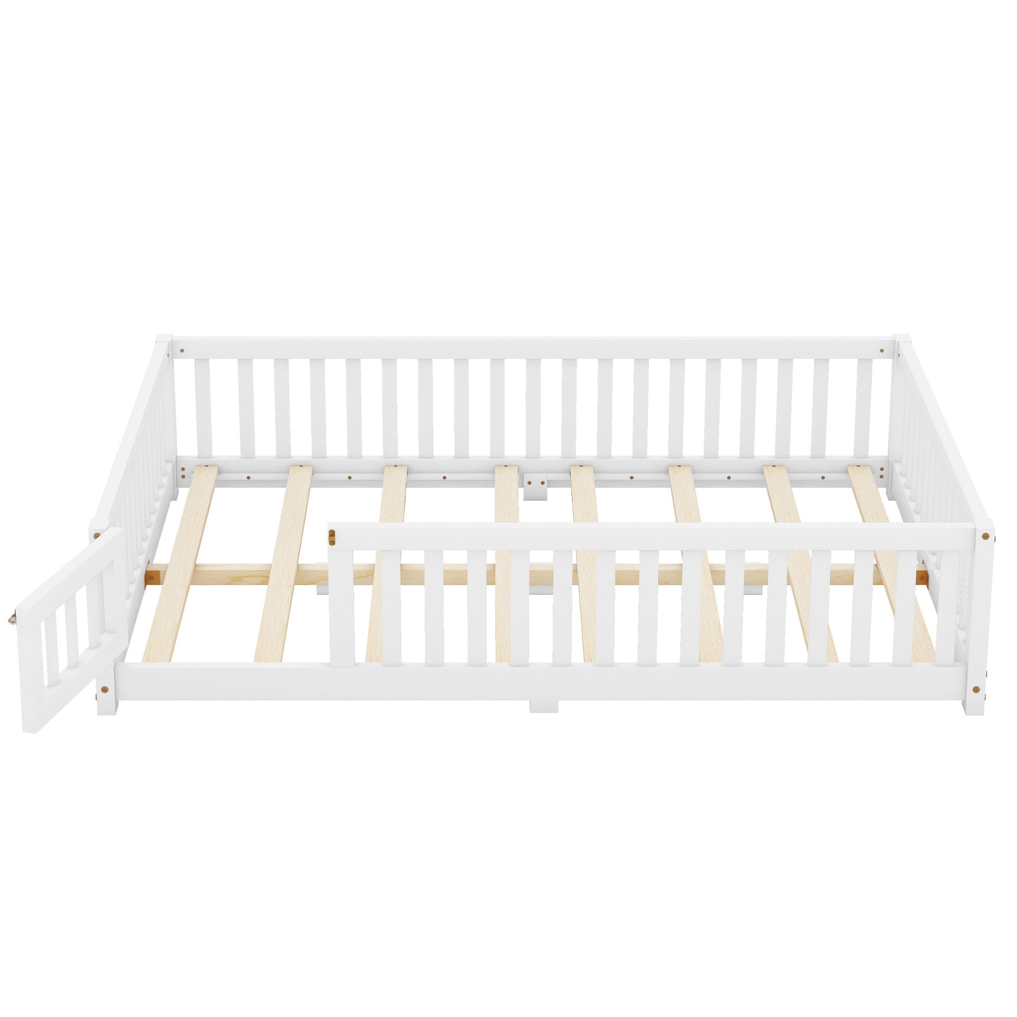 Full Size Bed Floor Bed with Safety Guardrails and Door for Kids, White(Old SKU: W158090689)