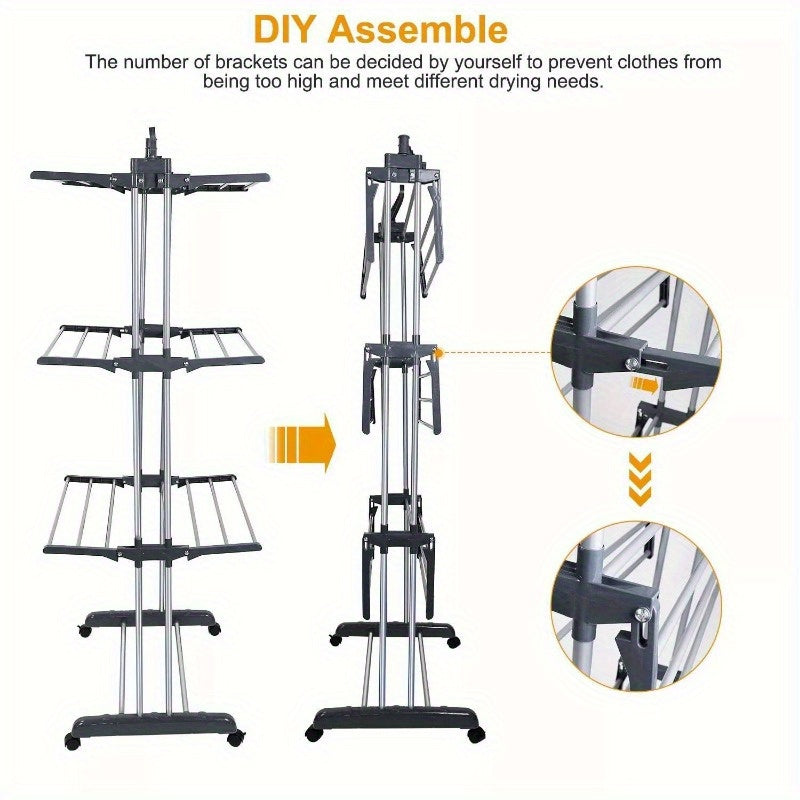 3-Tier Collapsible Laundry Organizer Drying Rack Shoe Clothes Dryer Hanger Stand