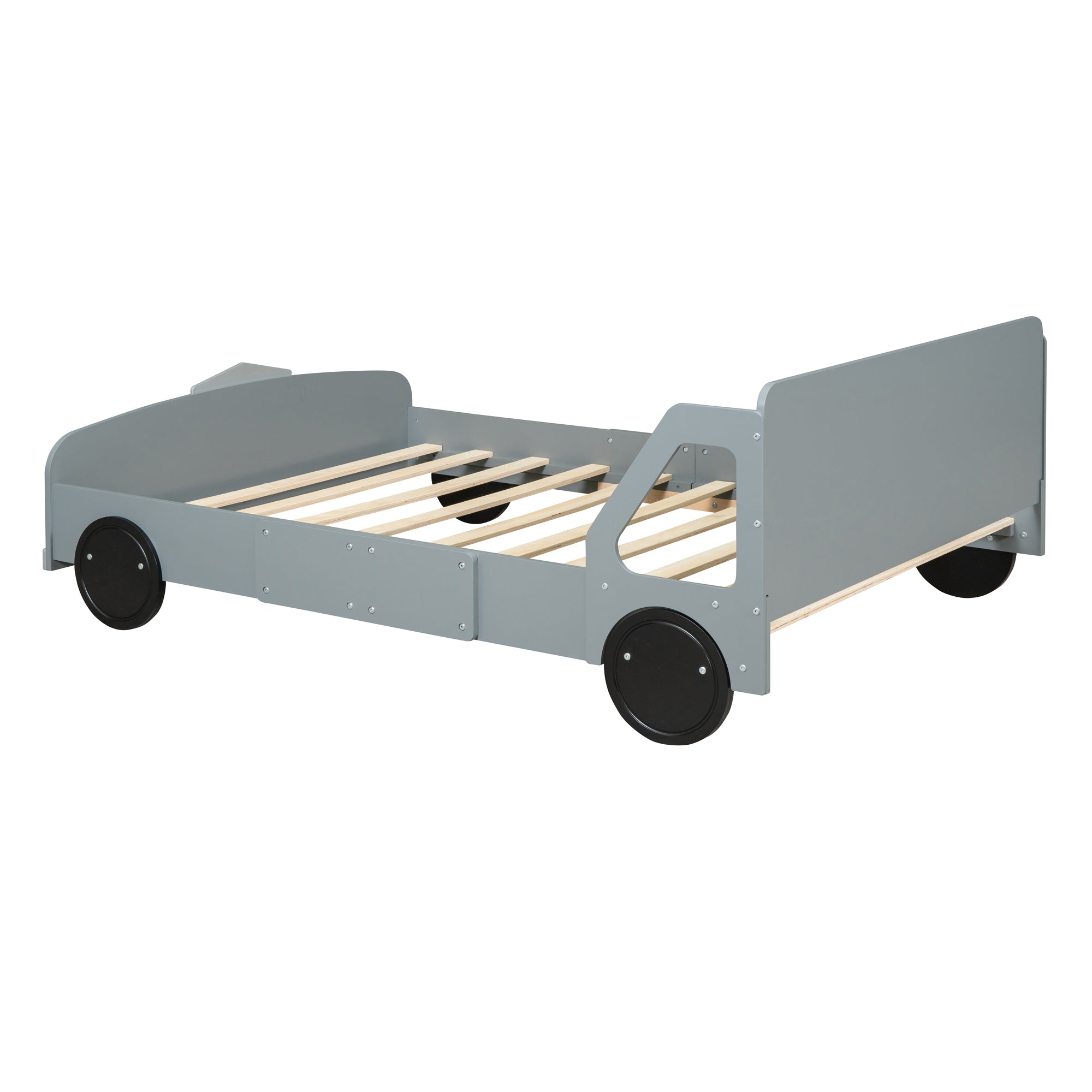 Full Size Car-Shaped Platform Bed with Wheels,Gray