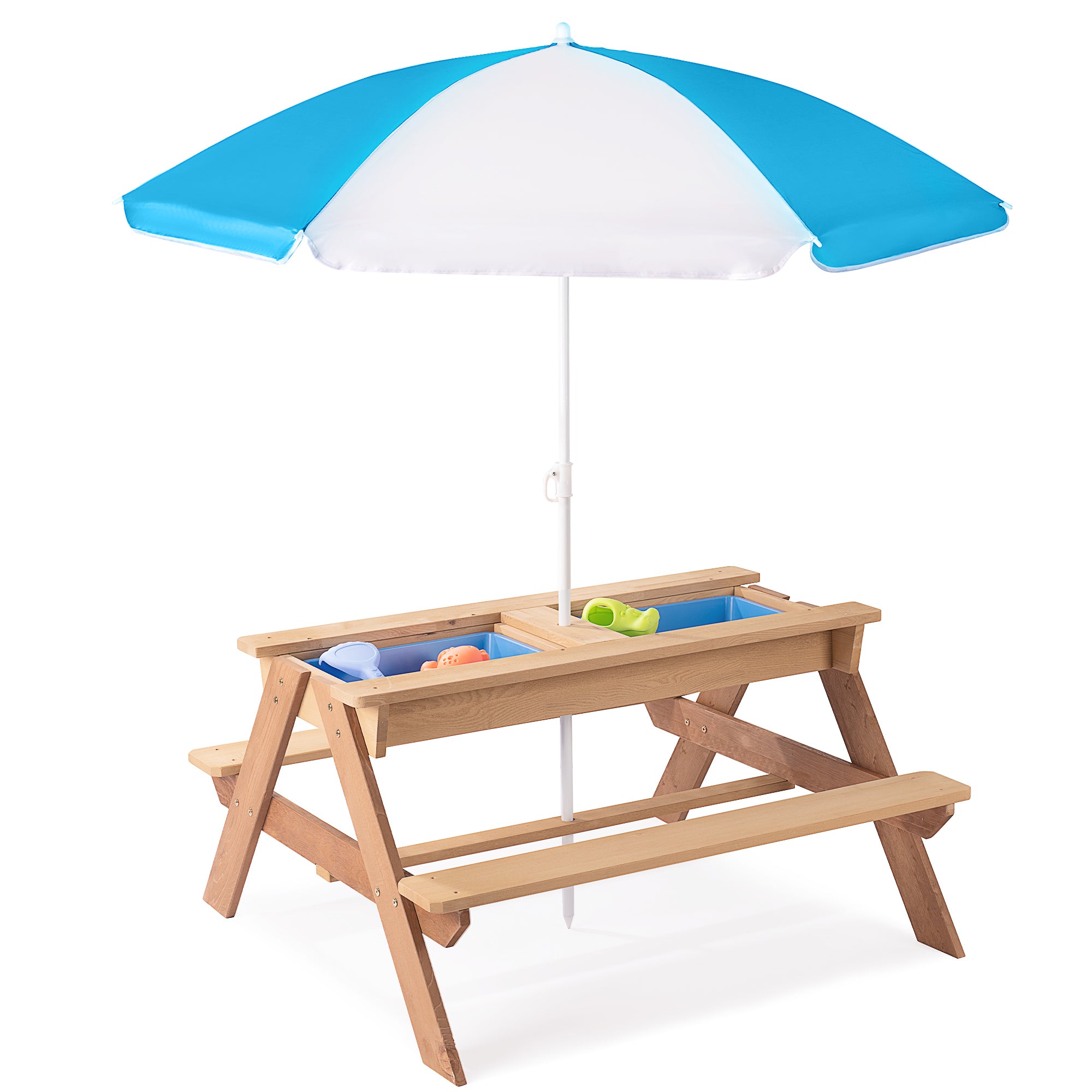 3-in-1 Kids Outdoor Wooden Picnic Table With Umbrella, Convertible Sand & Wate, Gray ASTM & CPSIA CERTIFICATION