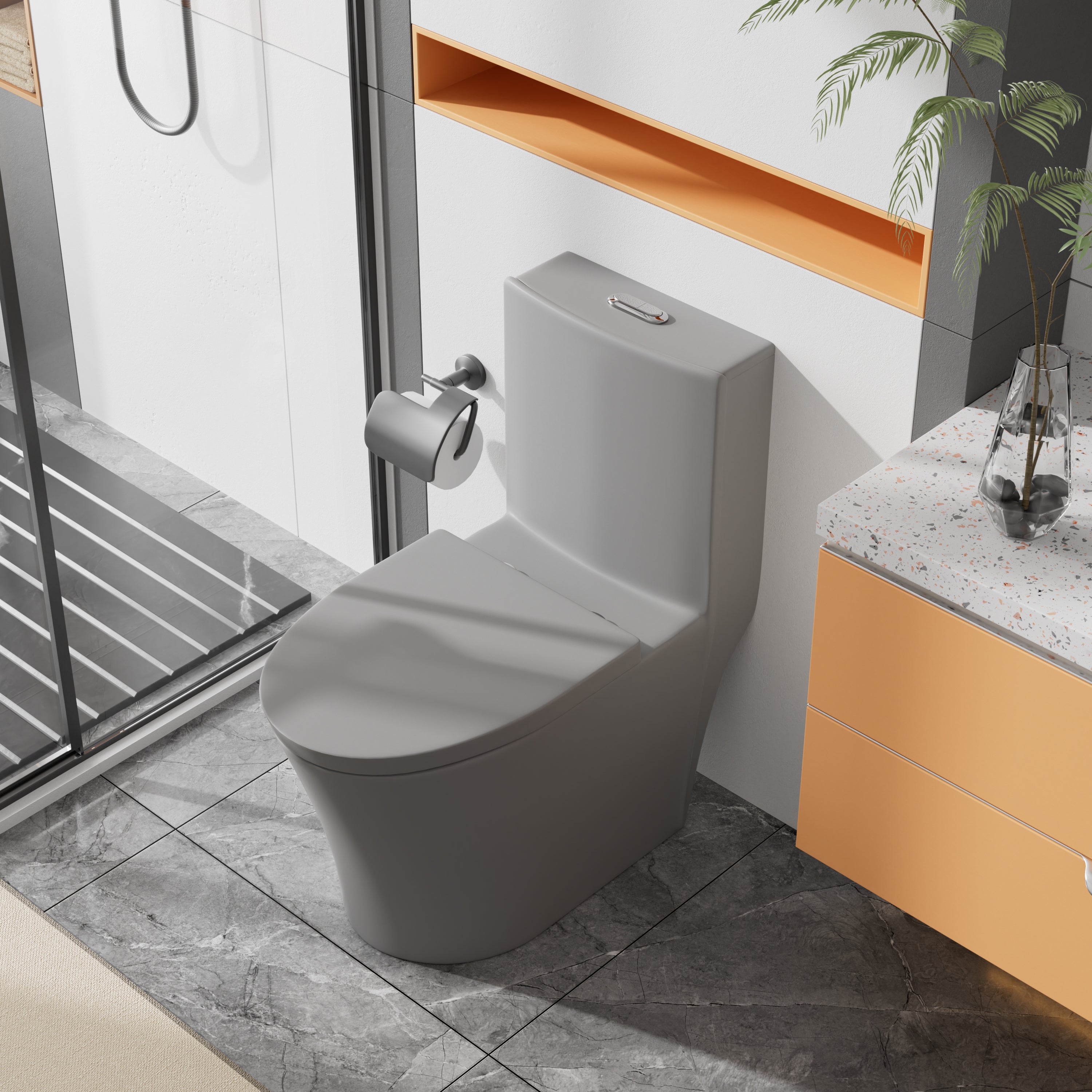 Matte Grey Elongated One Piece Toilet Dual Flush 1.1/1.6 GPF Water Saving Comfort Seat Height, Map 1000g,Grey