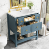 30'' Bathroom Vanity with Resin Sink Combo, Free Standing Single Vanity Set with 5 Drawers, Solid Wood Frame Bathroom Storage Cabinet, Blue