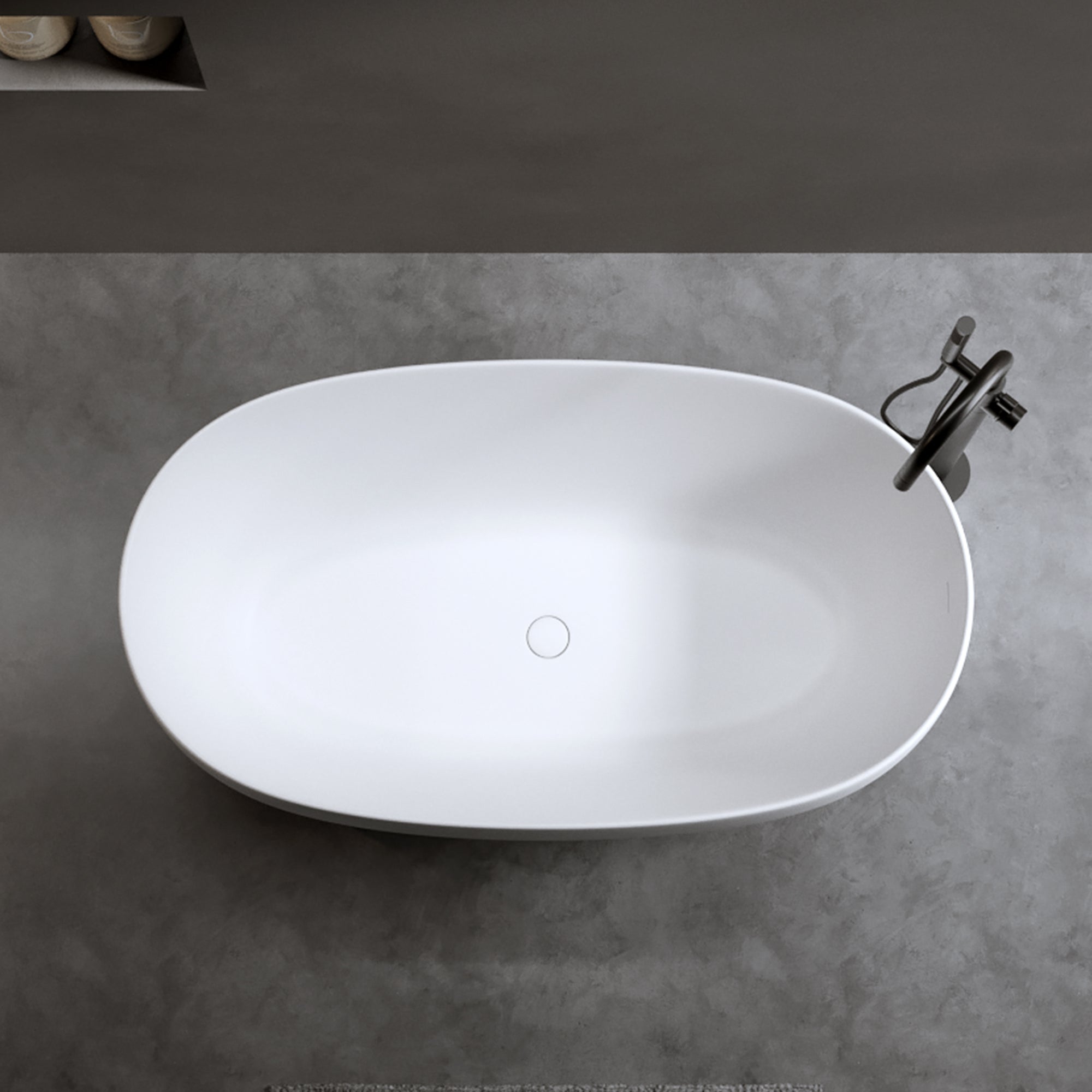 47'' Independent solid surface resin stone bathtub, a modern designed independent bathtub with pop-up drainage and overflow pipes, suitable for small households