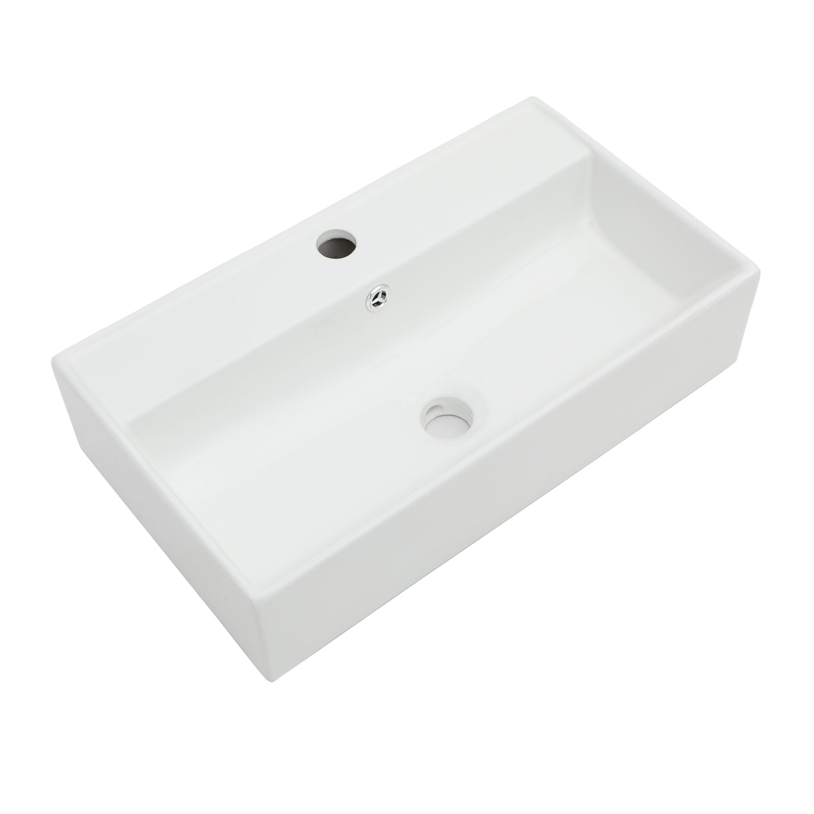 21x12 Inch White Ceramic Rectangle Wall Mount Bathroom Sink with Single Faucet Hole and Overflow