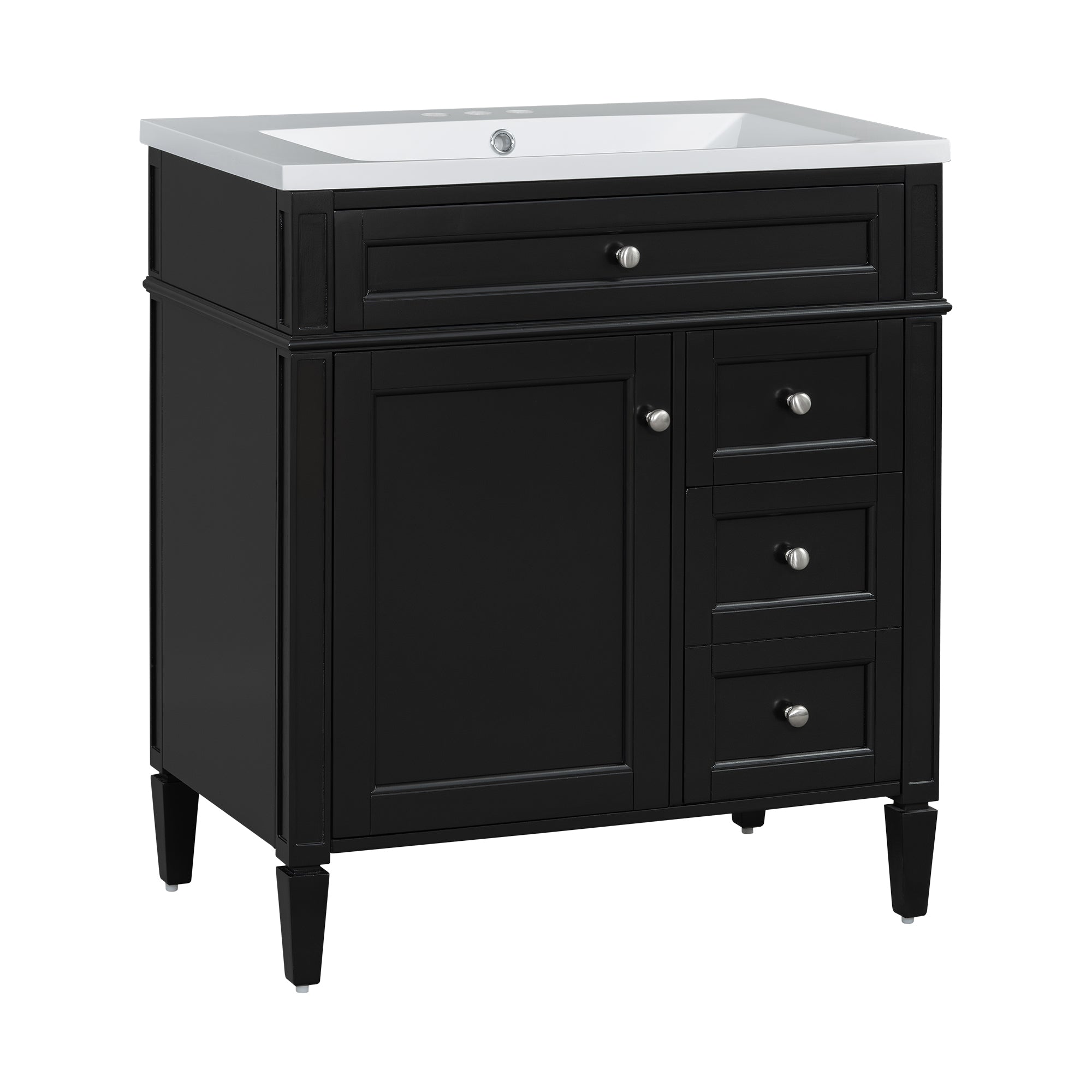 30'' Bathroom Vanity with Top Sink, Modern Bathroom Storage Cabinet with 2 Drawers and a Tip-out Drawer, Single Sink Bathroom Vanity