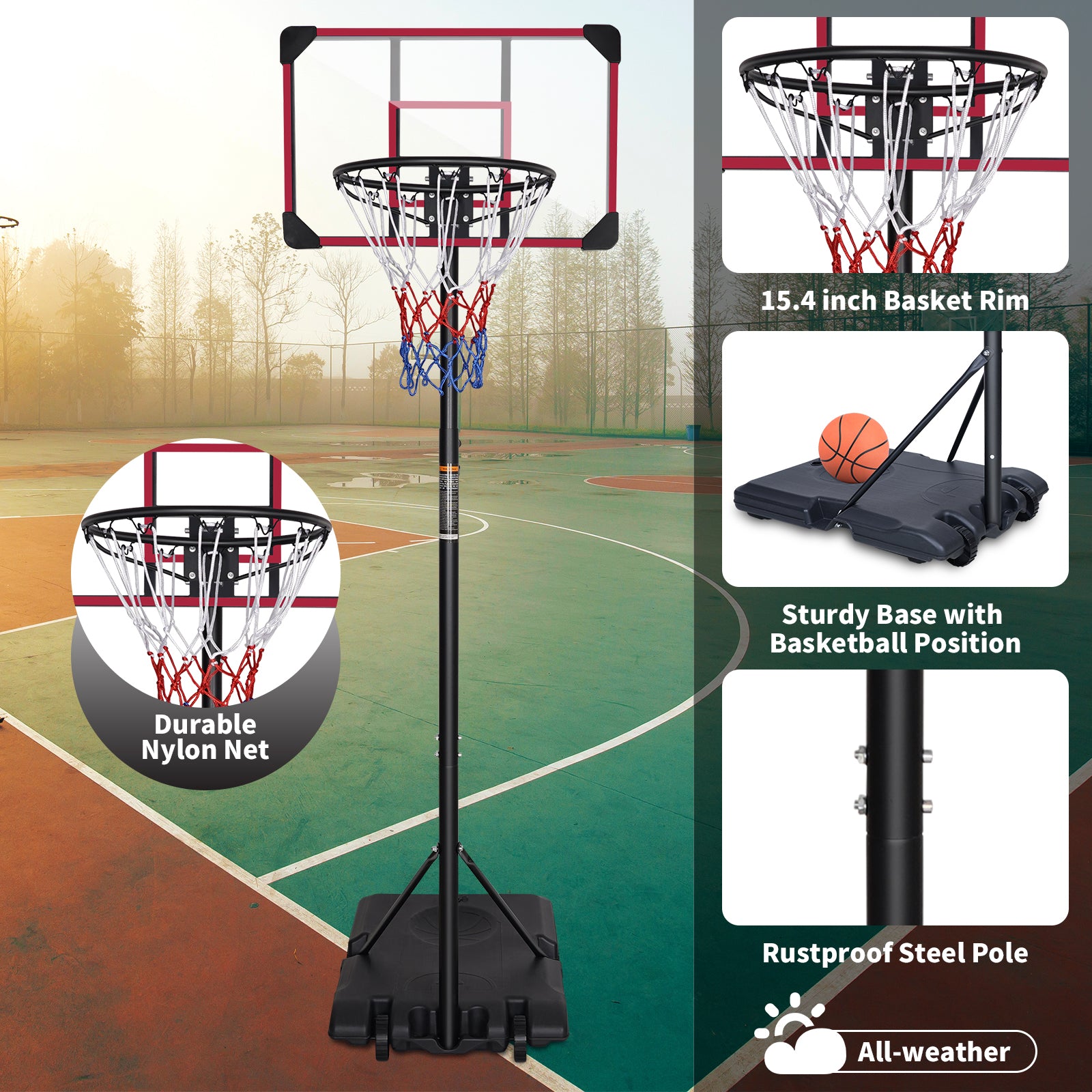 Portable Basketball Goal System with Stable Base and Wheels, use for Indoor Outdoor teenagers youth height adjustable 5.6 to 7ft Basketball Hoop 28 Inch Backboard