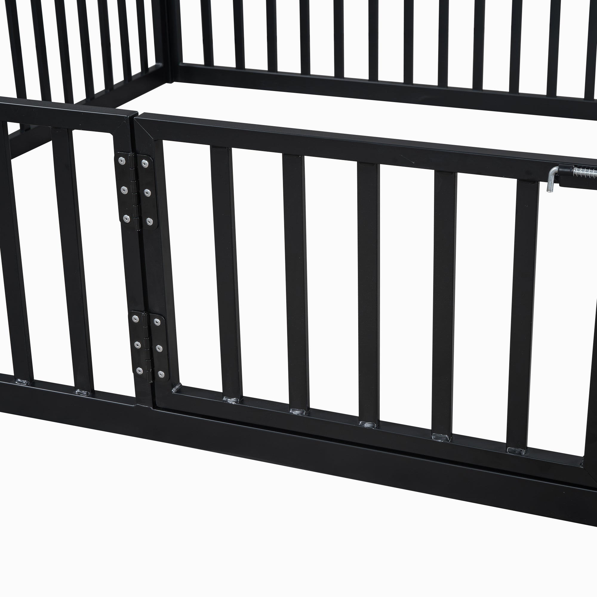 Twin Size Metal House Bed with Fence and Door, Black