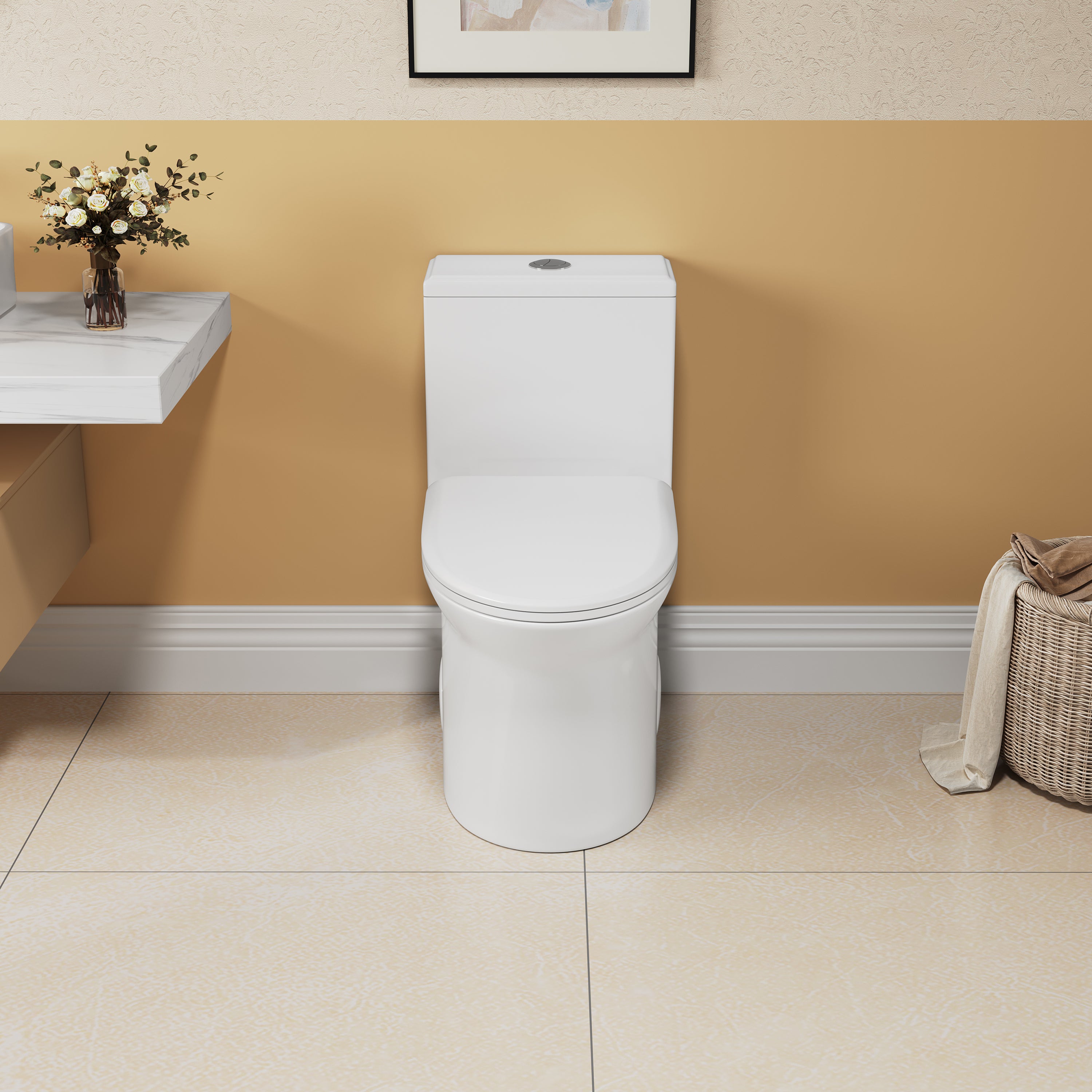 1.1/1.6 GPF Elongated Comfort Height Super Quite Flushing Floor Mounted One-Piece Toilet, CUPC Certified, WaterSense Cetified, Ceramic, White Color, Soft Close Seat