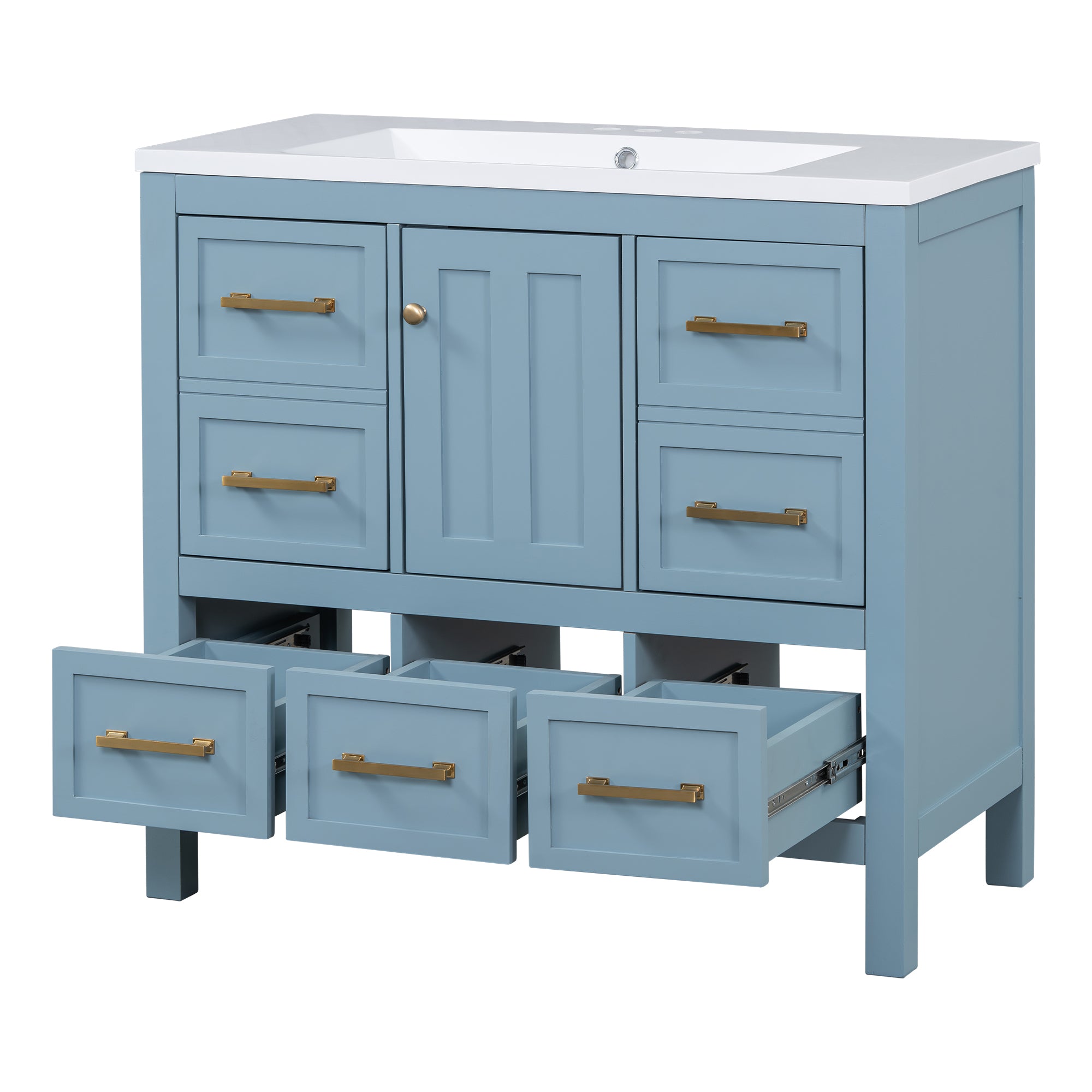 36'' Bathroom Vanity with Resin Sink Combo, Solid Wood Frame Bathroom Storage Cabinet, Freestanding Vanity Set with 5 Drawers& Soft Closing Doors (Same as N710S136002M)