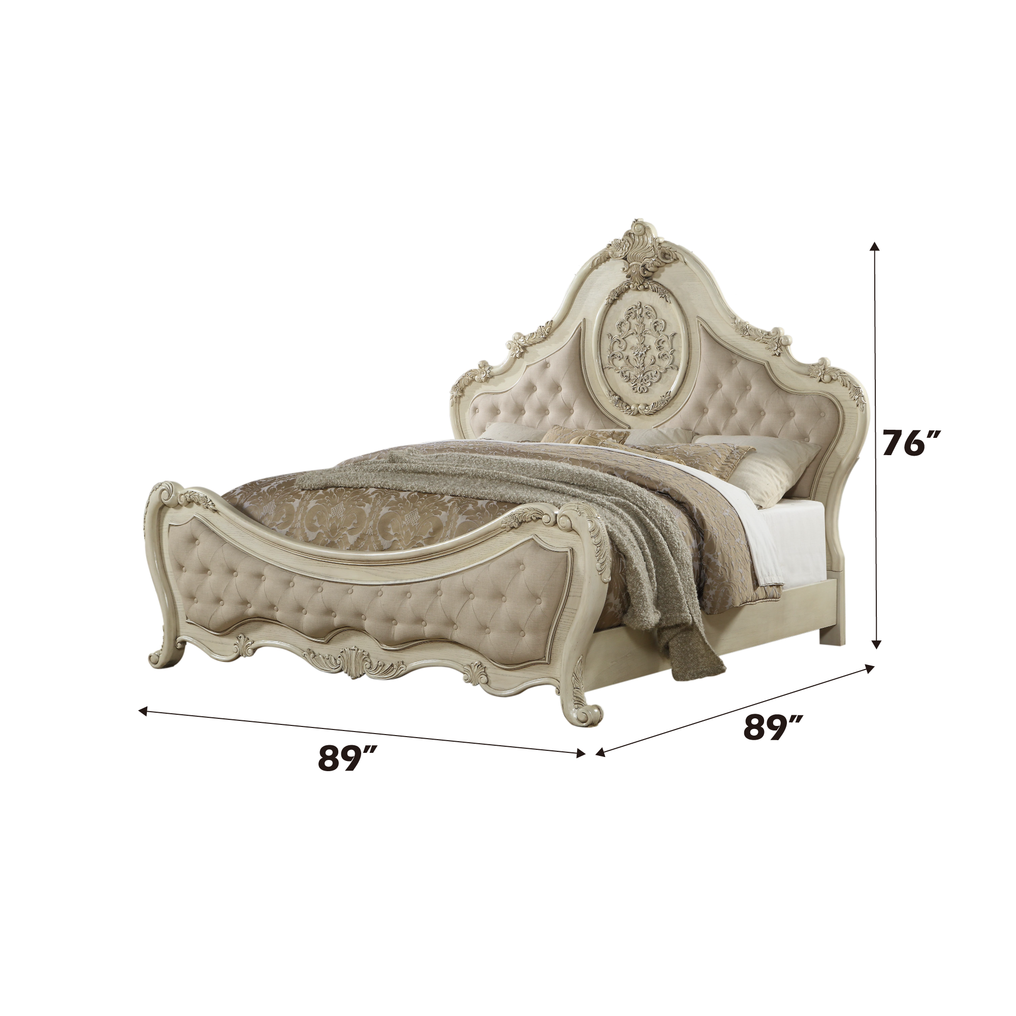 ACME Ragenardus Eastern King Bed in Beige Linen & Antique White 27007EK