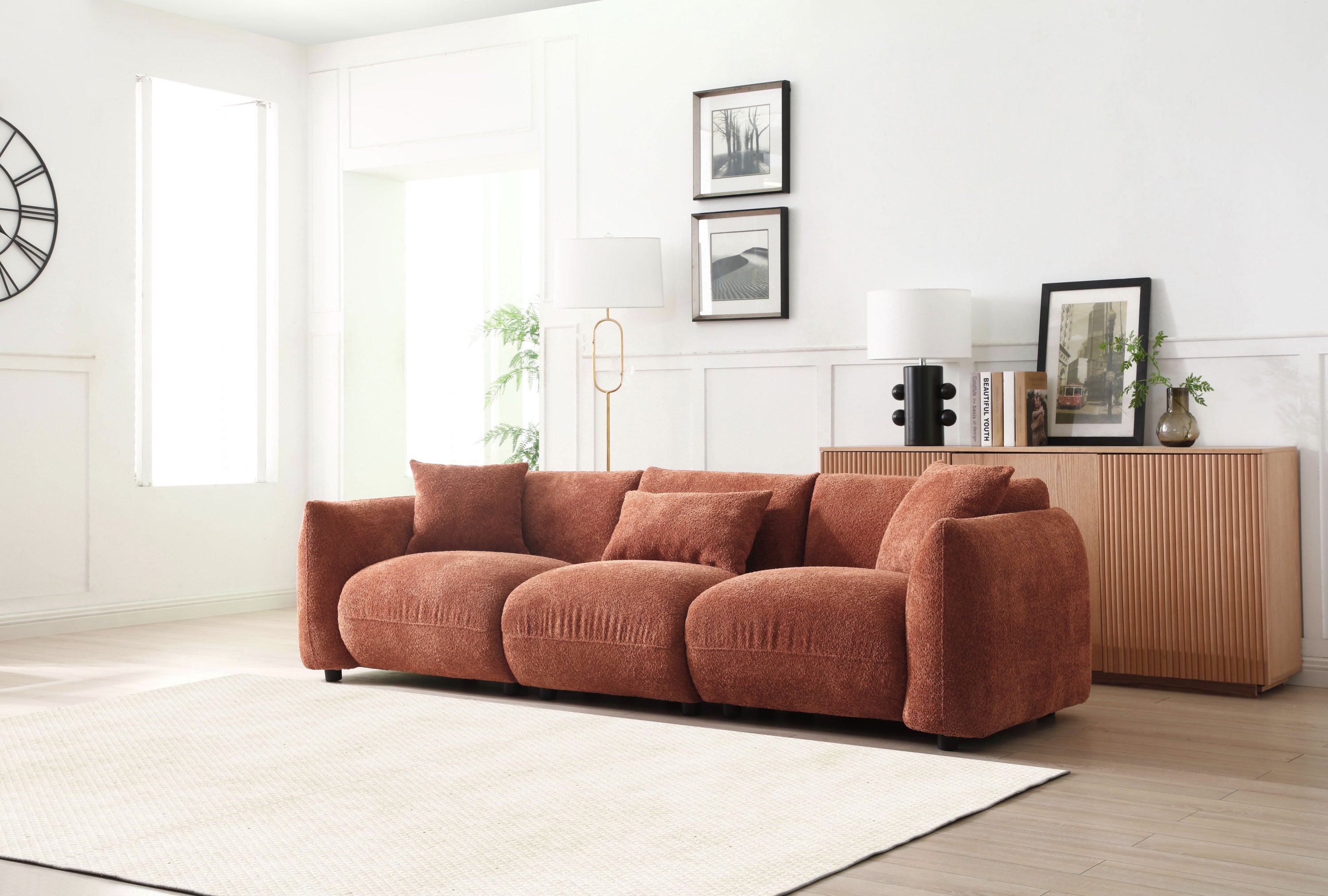 Mid Century Modern Couch 3-Seater Sofa for Livingroom, Orange