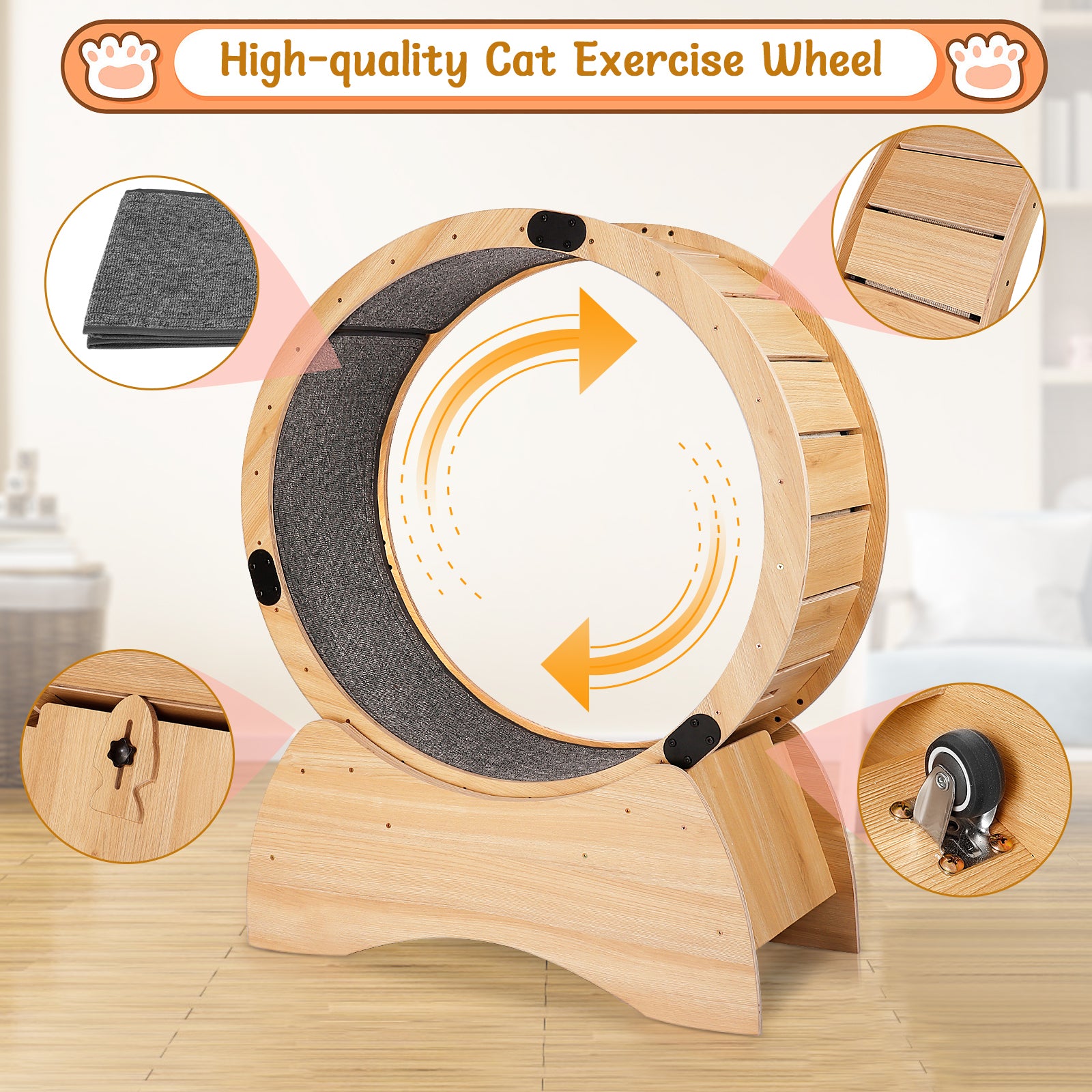 Cat Exercise Wheel – Running, Spinning, and Scratching Fun, Cat Treadmill with Carpeted Runway, Kitty Cat Sport Toy, Great for Physical Activity and Reducing Boredom