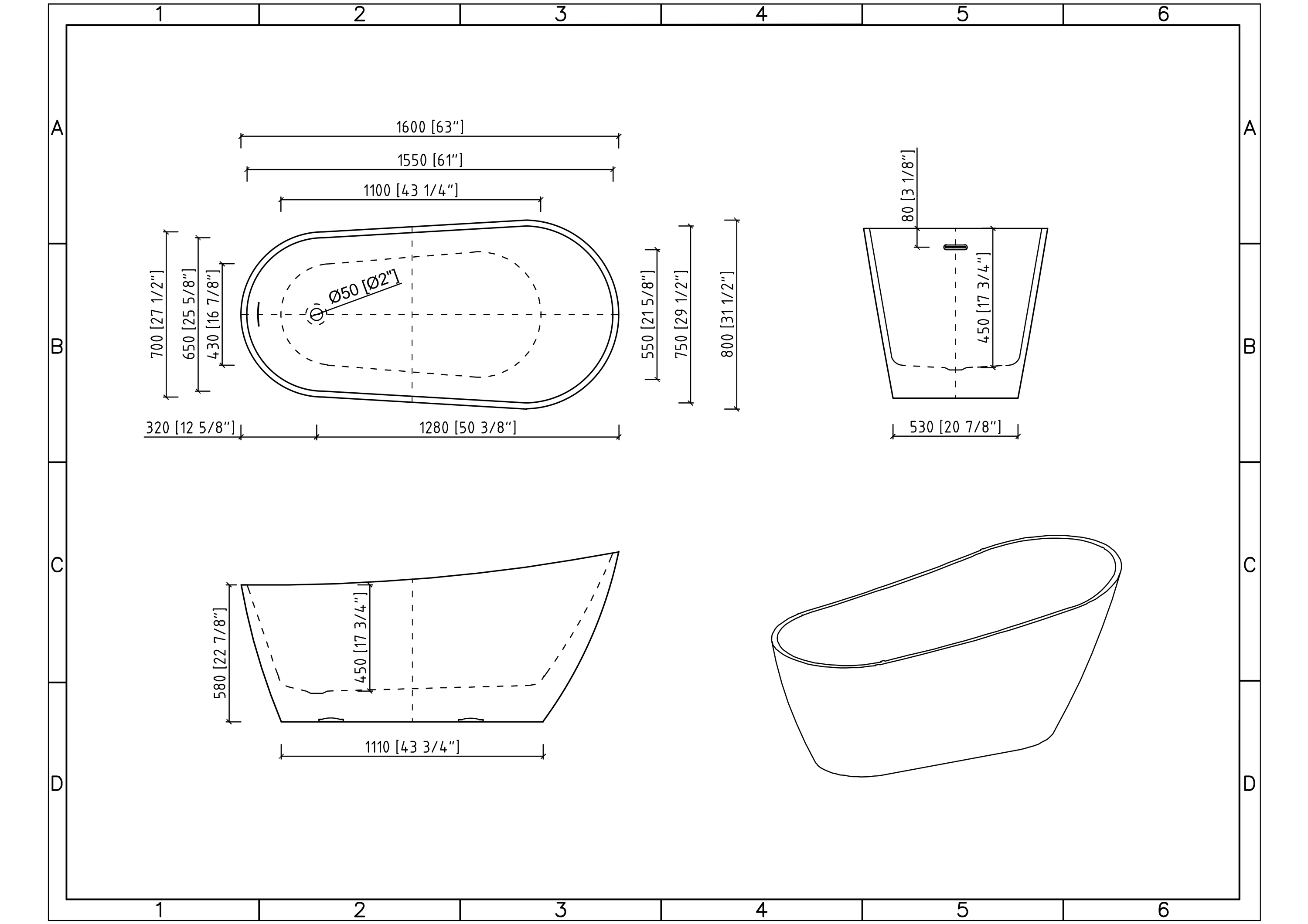 63" Acrylic Freestanding Bathtub, Contemporary Soaking Tub with Chrome Overflow and Drain, High-Gloss White Finish, cUPC Certified, 22A04-63