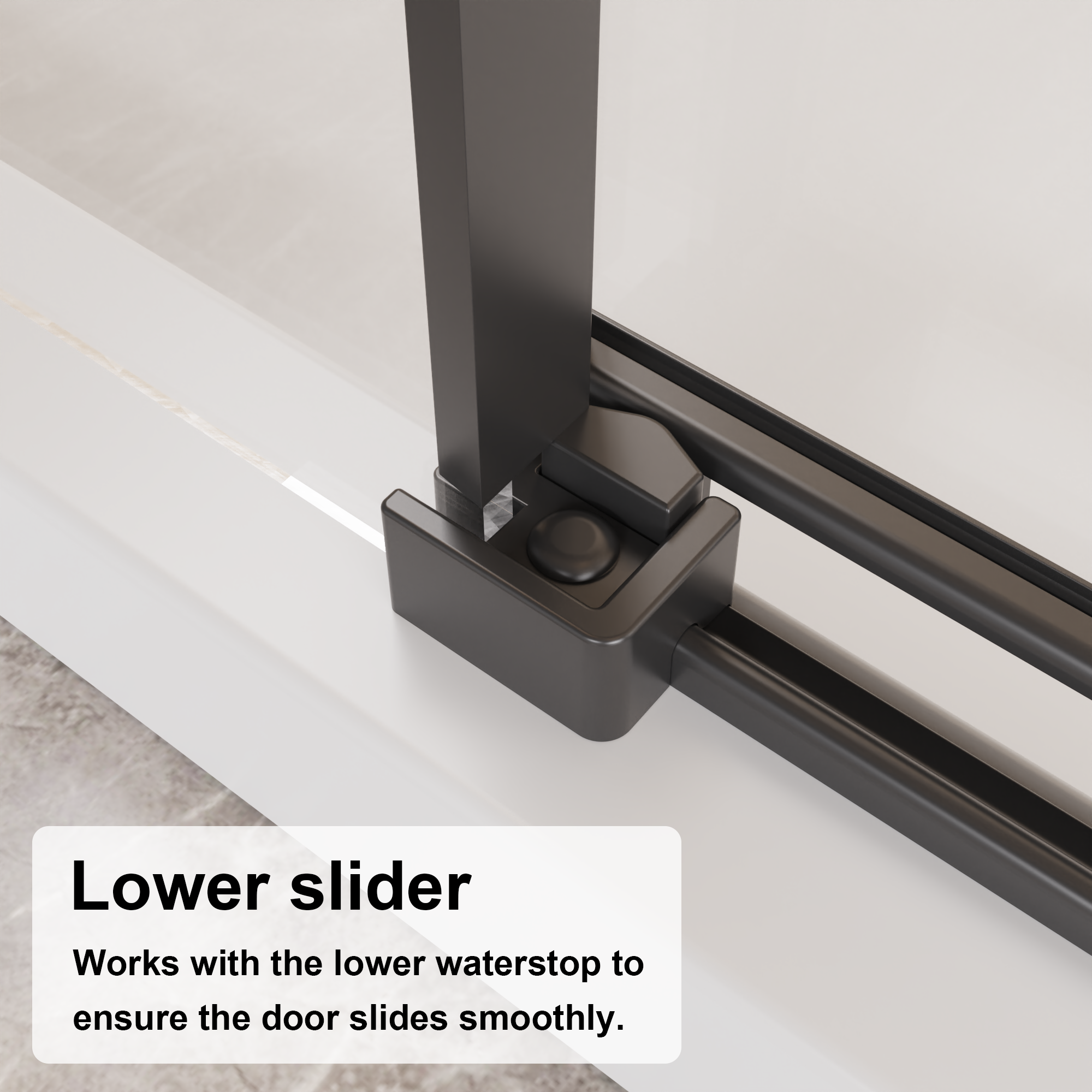48 x 72 in Frameless Single Sliding Shower Door - 48 x 72 in / Matte Black / Zinc Roller view 5