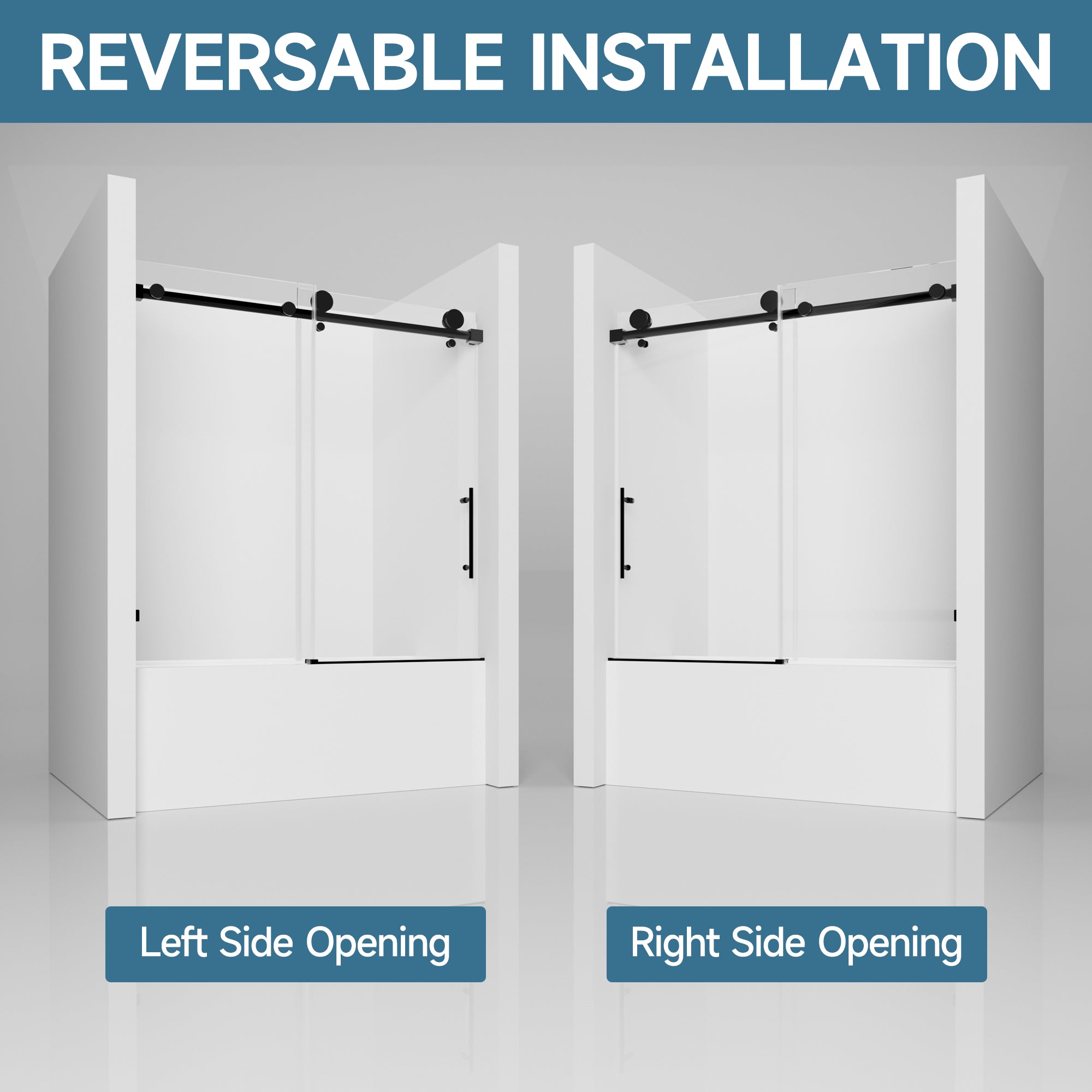 56-60 x 60 in Frameless Single Sliding Bathtub Door - 56-60 x 60 in / Matte Black / 5/16 in Glass view 4