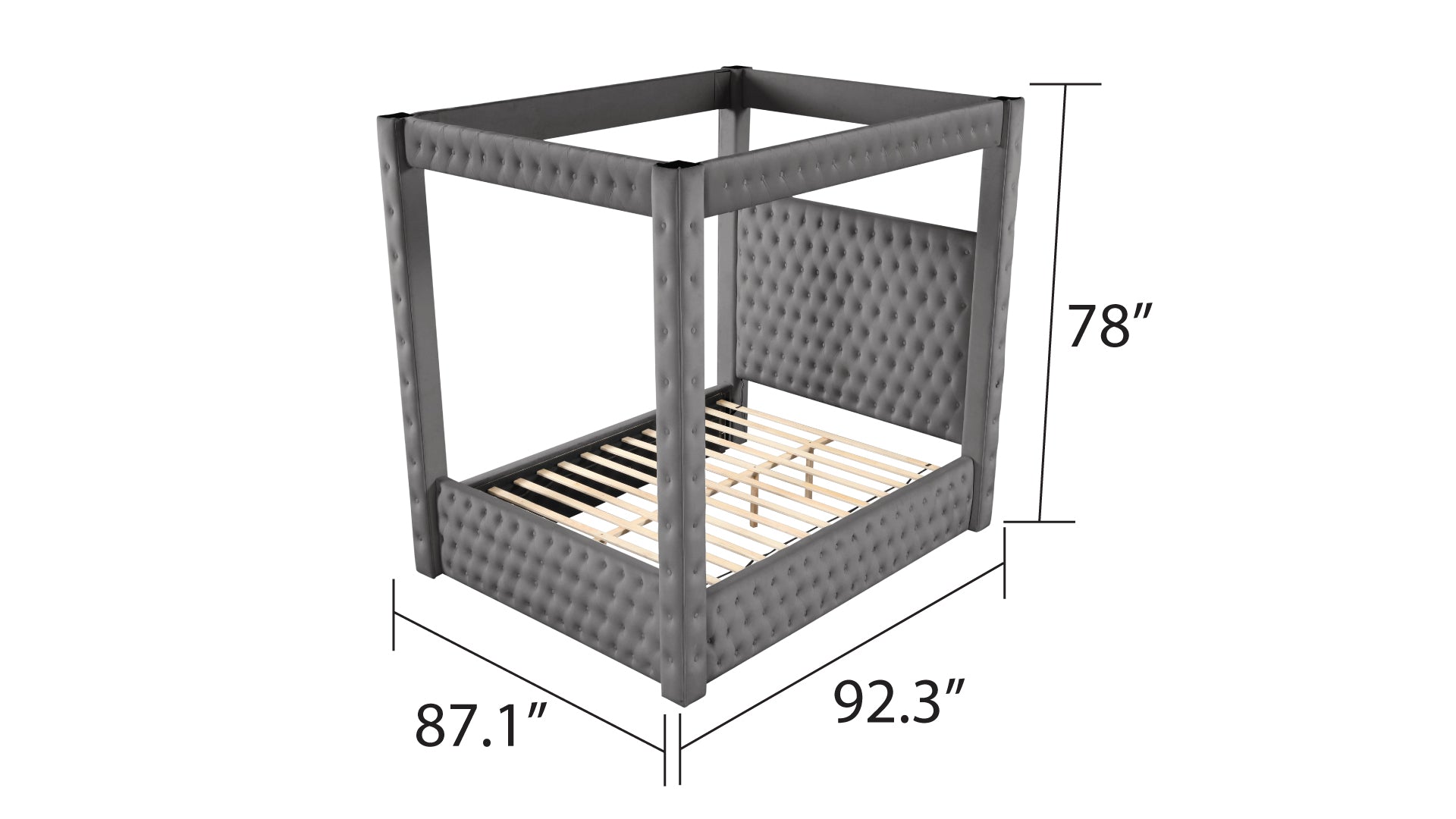 luxurious Four-Poster King Bed Made with Wood in Gray