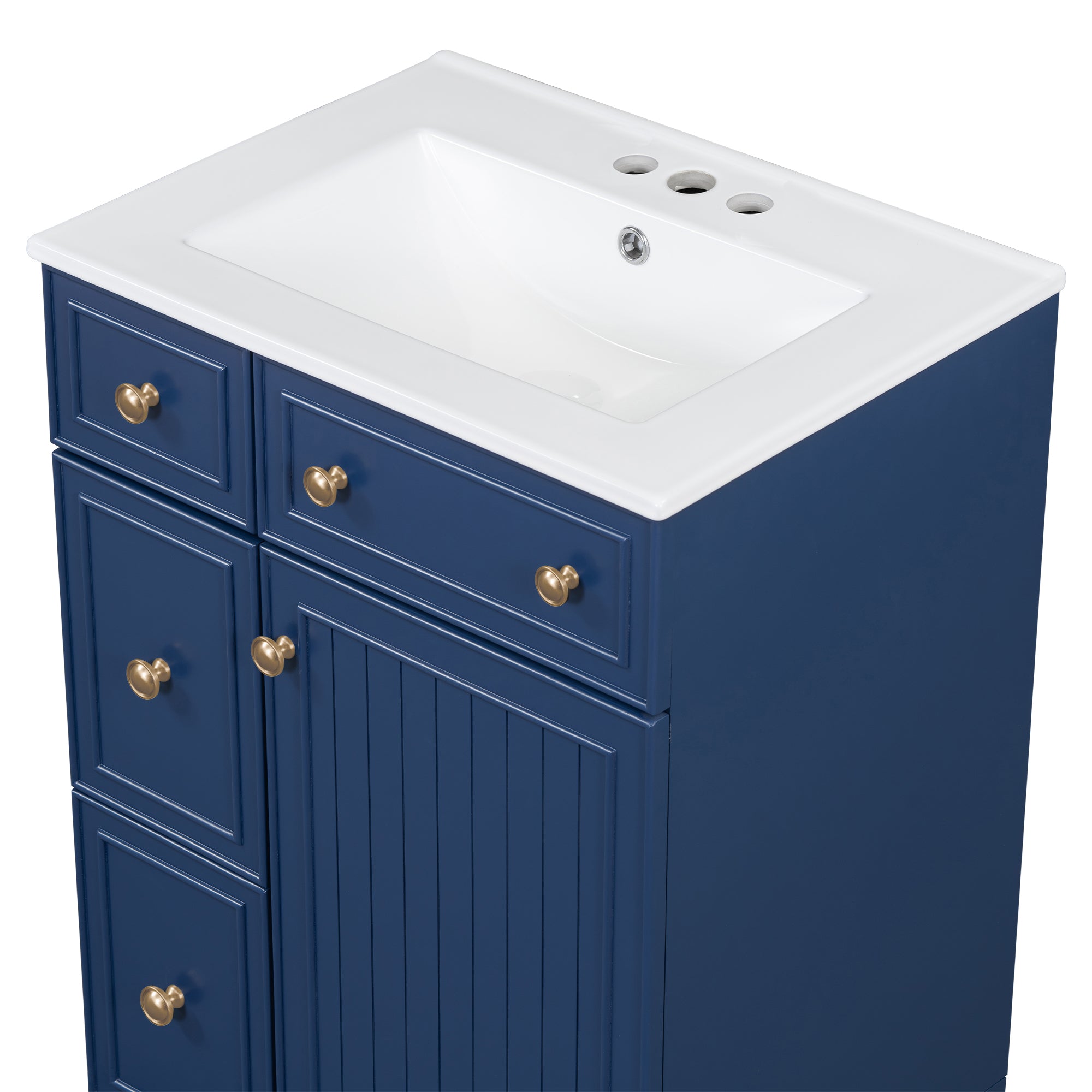 24-Inch Bathroom Vanity Cabinet with Ceramic Sink, 2 Drawers, 1 Door