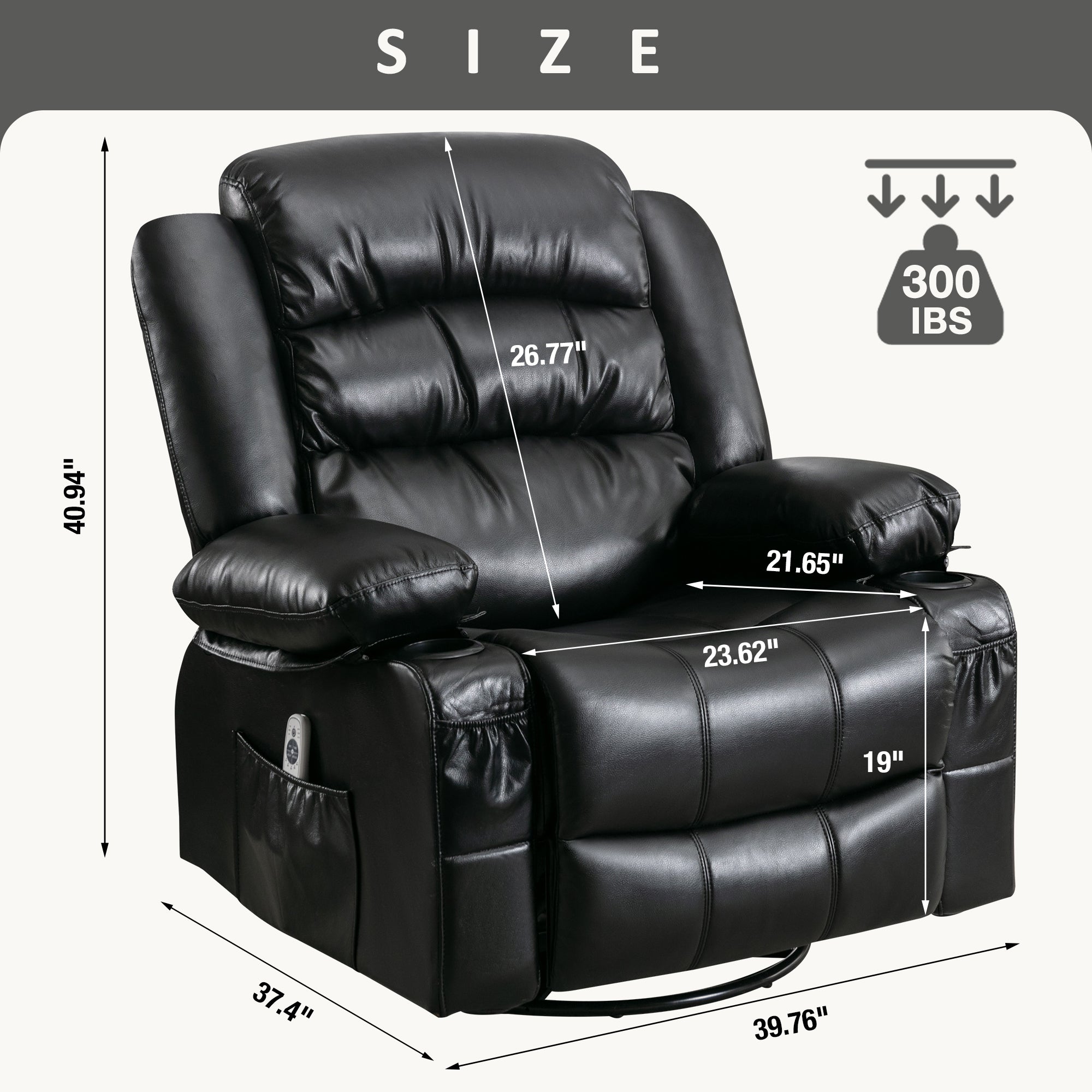 Massage Swivel Rocker Recliner Chair with Vibration Massage and Heat Ergonomic Lounge Chair for Living Room with Rocking Function and Side Pocket   2 Cup Holders USB Charge Port ,black.