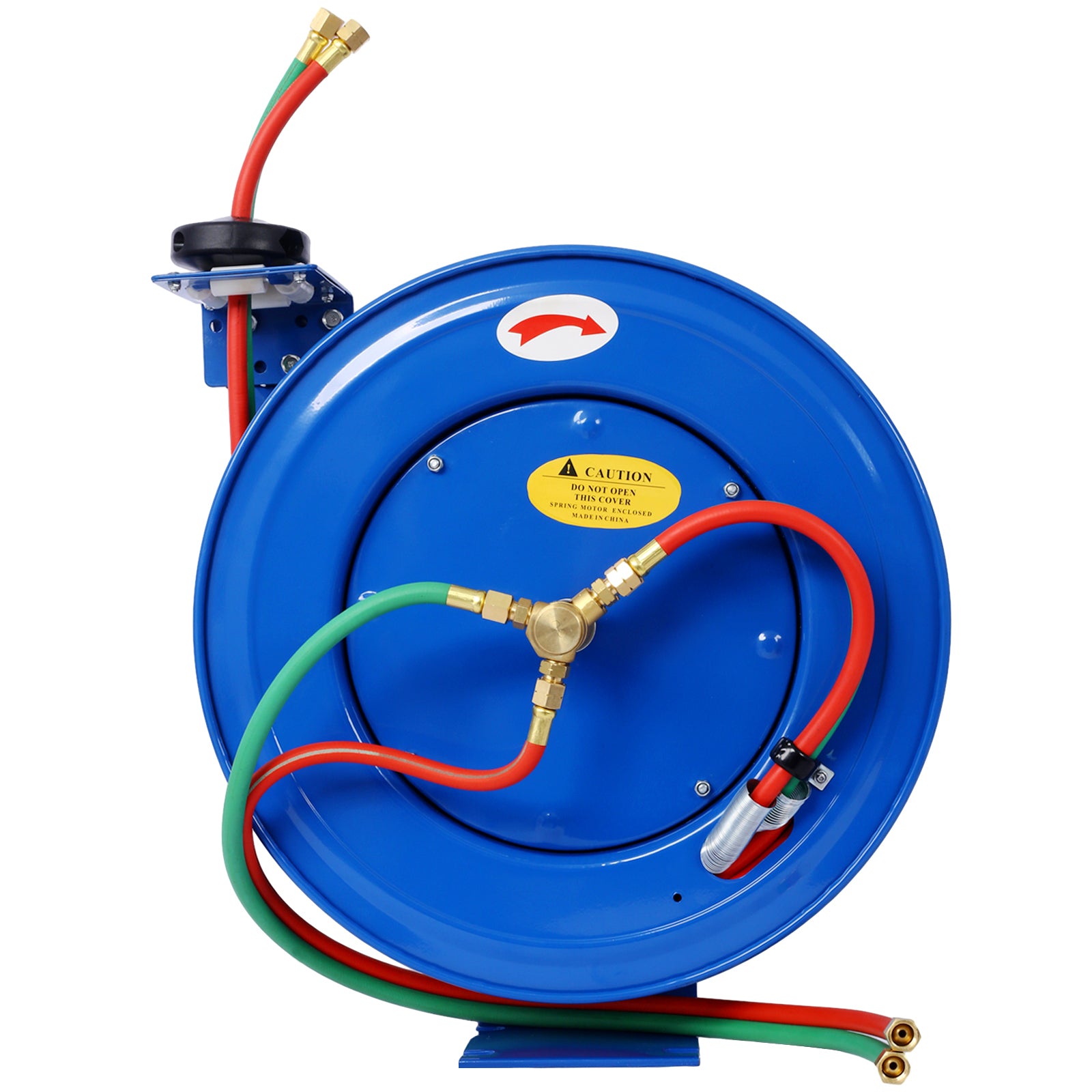 Welding Hose Reel Retractable 1/4 Inch x 50Foot Twin Oxygen Acetylene Rubber Hoses STD Duty Max 200PSI Heavy Duty Industrial Single Arm Construction