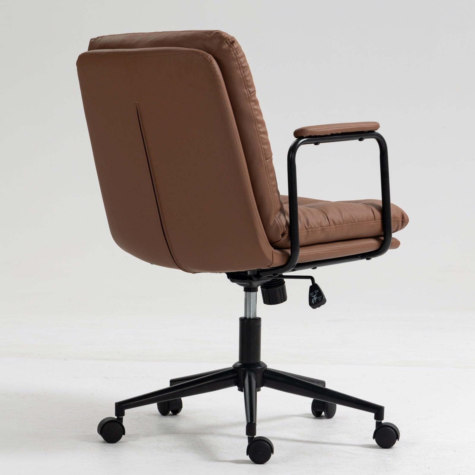 Office Chair,Mid Back Home Office Desk Task Chair with Wheels and Arms Ergonomic PU Leather Computer Rolling Swivel Chair with Padded Armrest,The back of the chair can recline 40° (Brown)