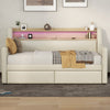 Twin Size Daybed with Storage Drawers, Upholstered Daybed with Charging Station and LED Lights, Beige (Old Item W1580S00022)