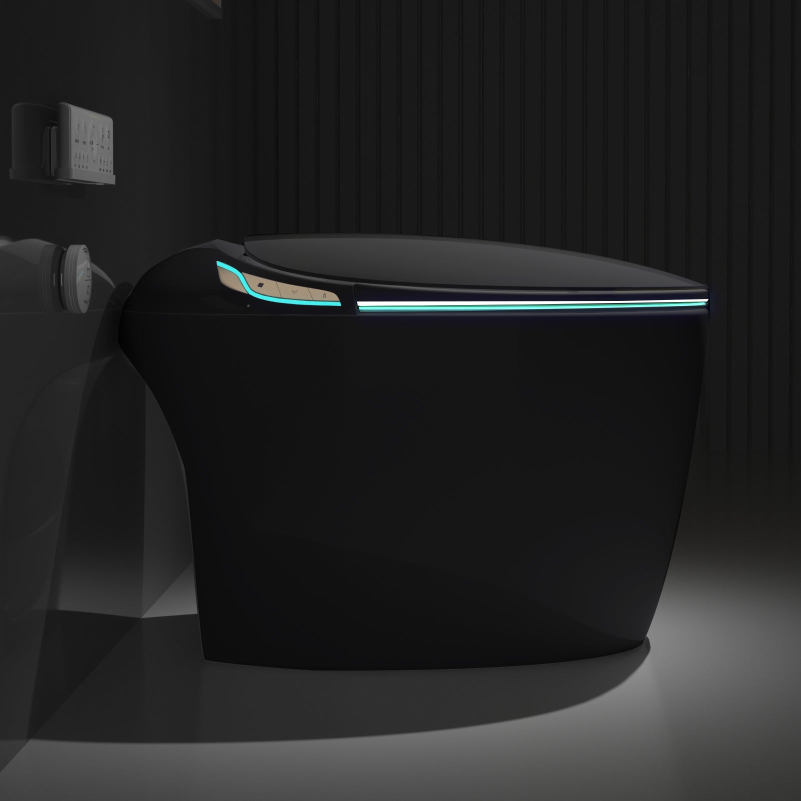 Unique Smart Toilet with Bidet Built In, Intelligent One Piece Toilet For Modern Bathroom, Auto Open/Close Seat, Foot Sensor, LED Display,Night Light, Warm Water & Dryer, Black