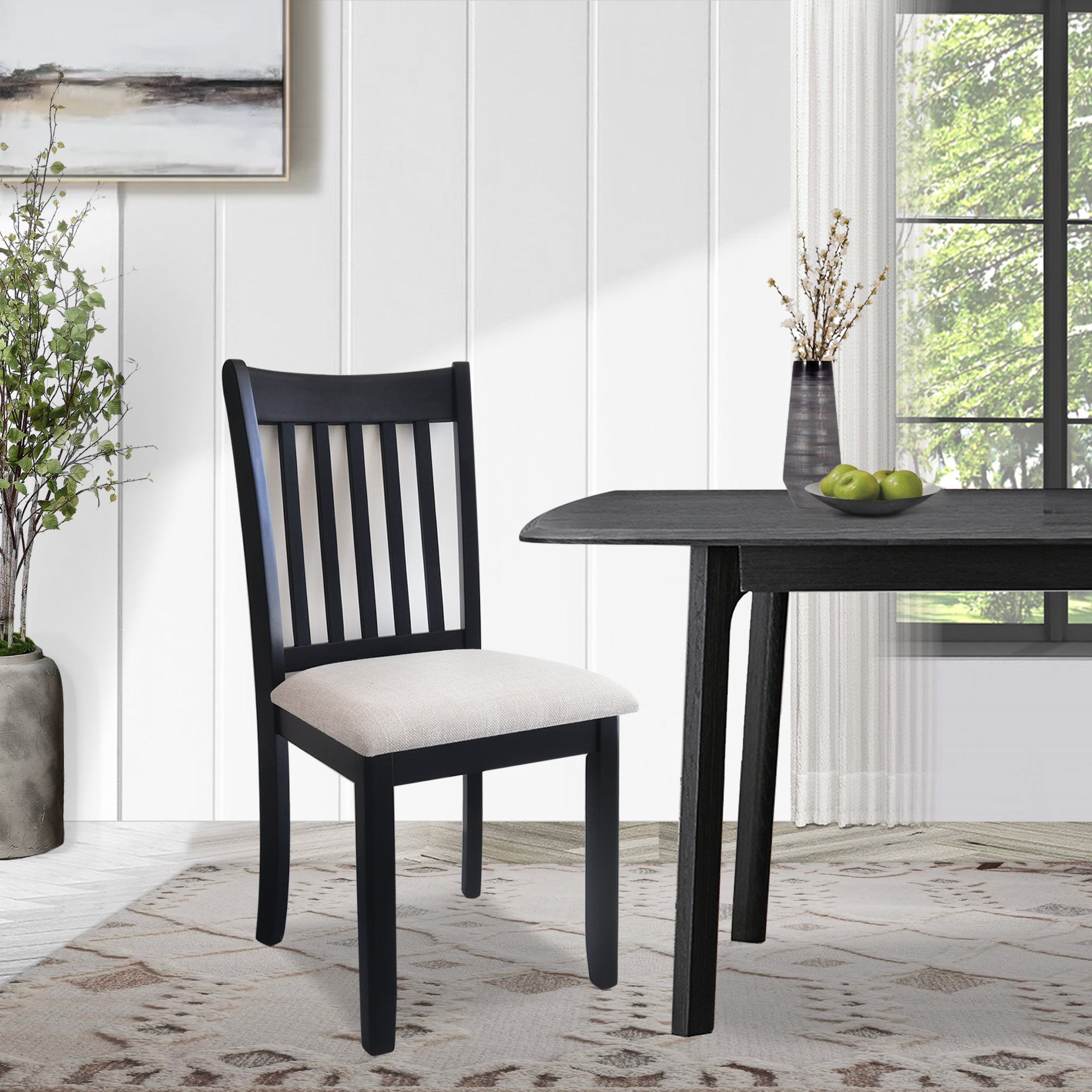 Dining Room Furniture Black Finish Set of 2 Seating Chairs Cushion Seats Wooden Back Kitchen Breakfast Chairs