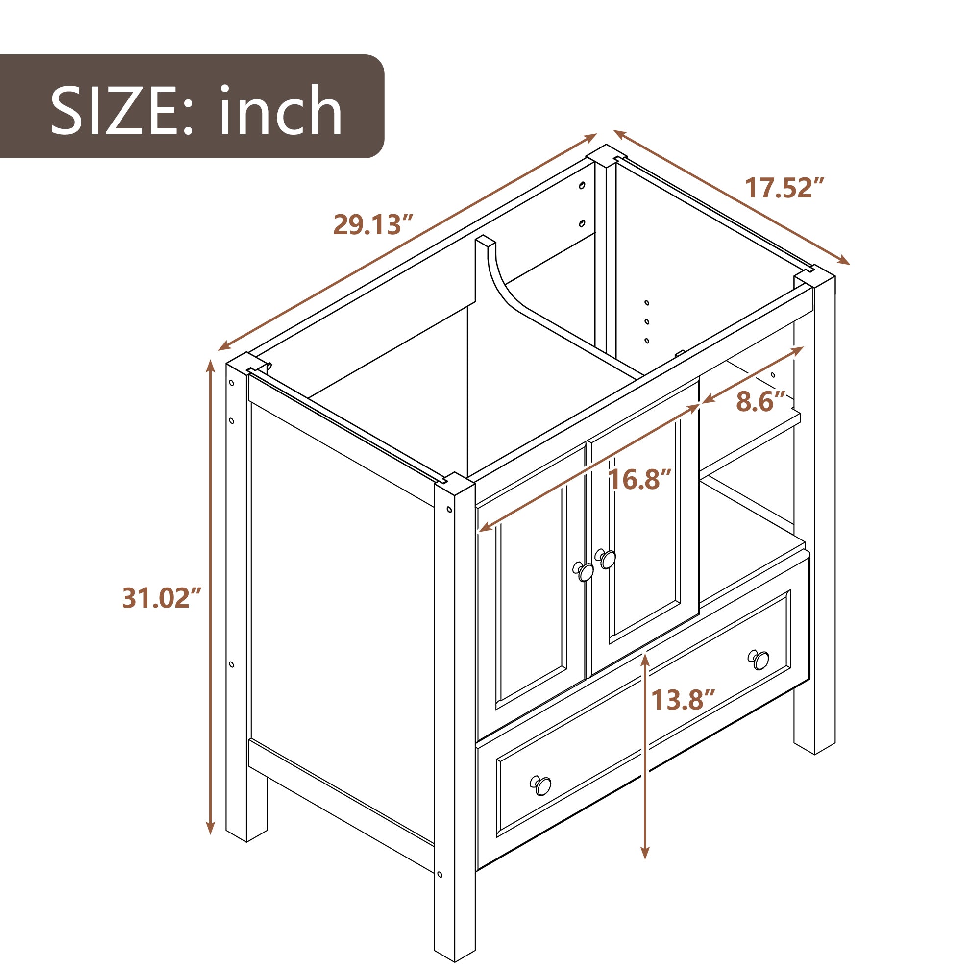 30" Bathroom Vanity Base Only, Solid Wood Frame, Bathroom Storage Cabinet with Doors and Drawers, Grey