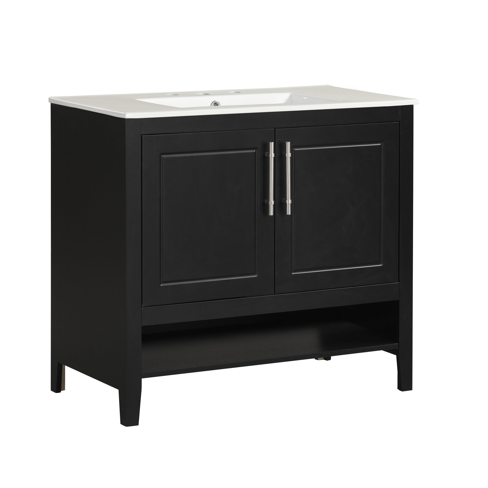 36" Bathroom Vanity with Sink, Multi-functional Bathroom Cabinet with Doors and Drawers, MDF Frame and MDF Board, Black