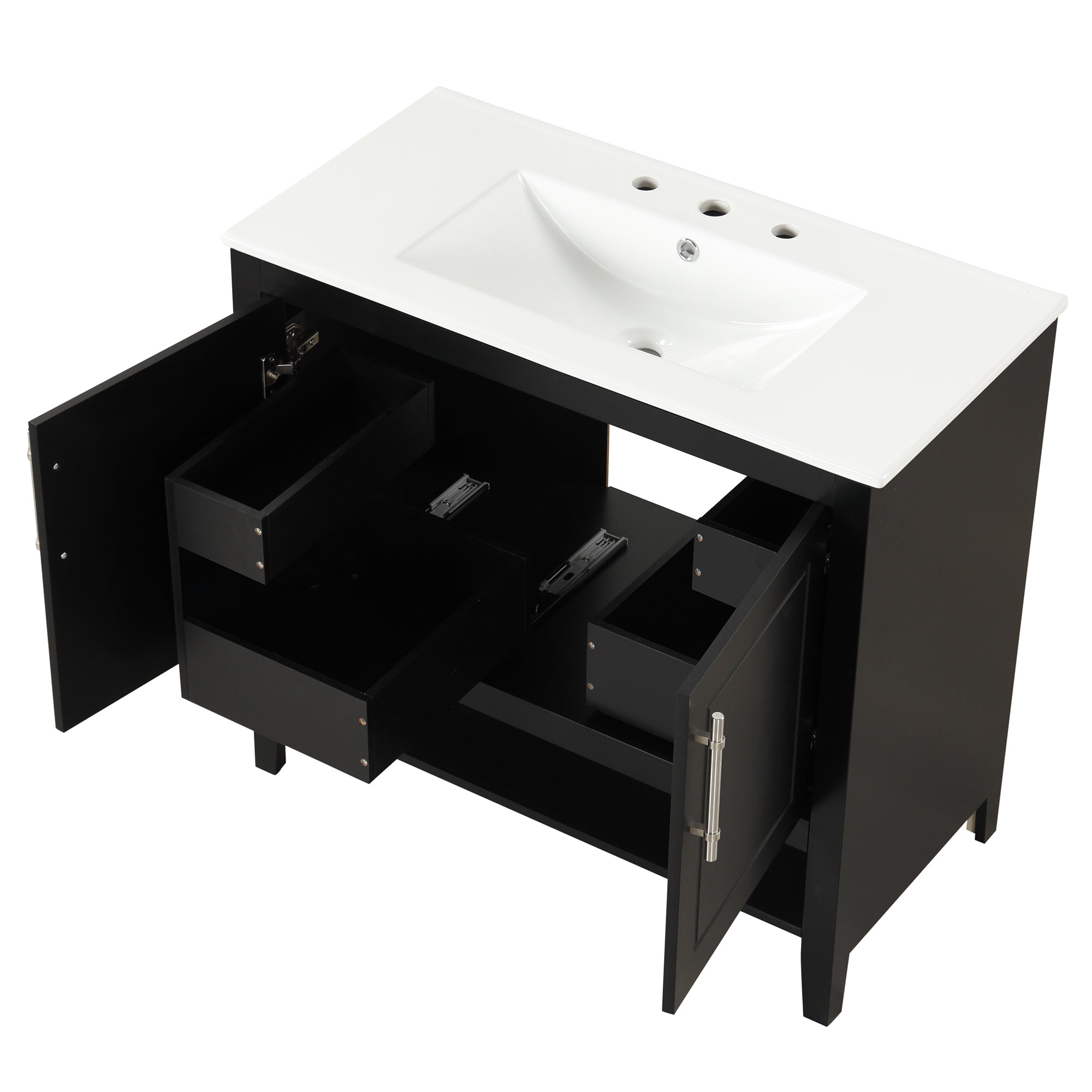 36" Bathroom Vanity with Sink, Multi-functional Bathroom Cabinet with Doors and Drawers, MDF Frame and MDF Board, Black